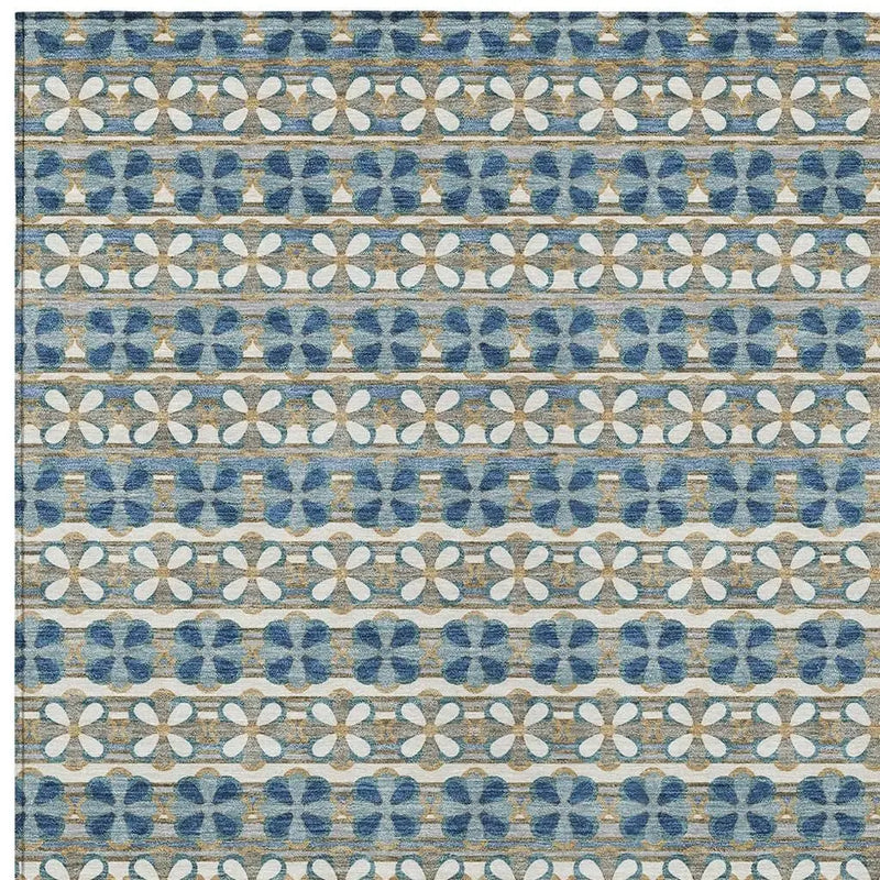 5' X 8' Teal Blue And Black Striped Washable Indoor Outdoor Area Rug Homeroots Outdoor