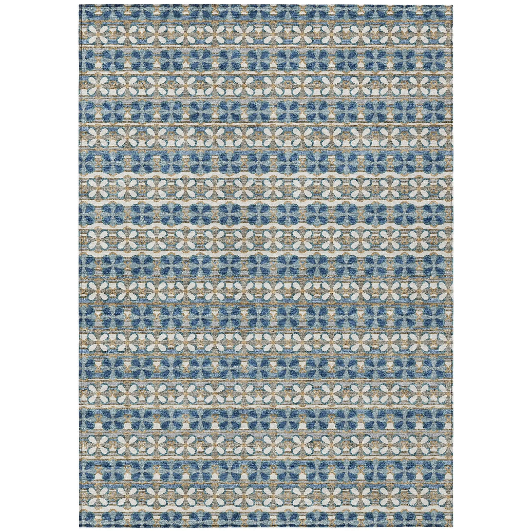 5' X 8' Teal Blue And Black Striped Washable Indoor Outdoor Area Rug Homeroots Outdoor