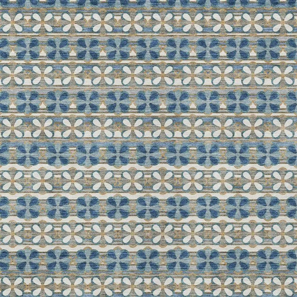5' X 8' Teal Blue And Black Striped Washable Indoor Outdoor Area Rug Homeroots Outdoor