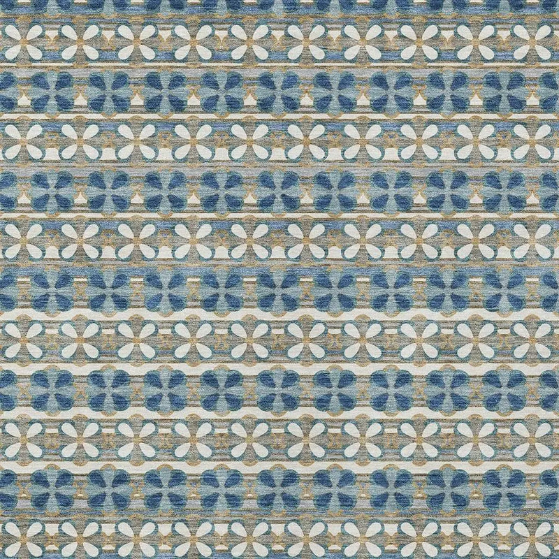 5' X 8' Teal Blue And Black Striped Washable Indoor Outdoor Area Rug Homeroots Outdoor