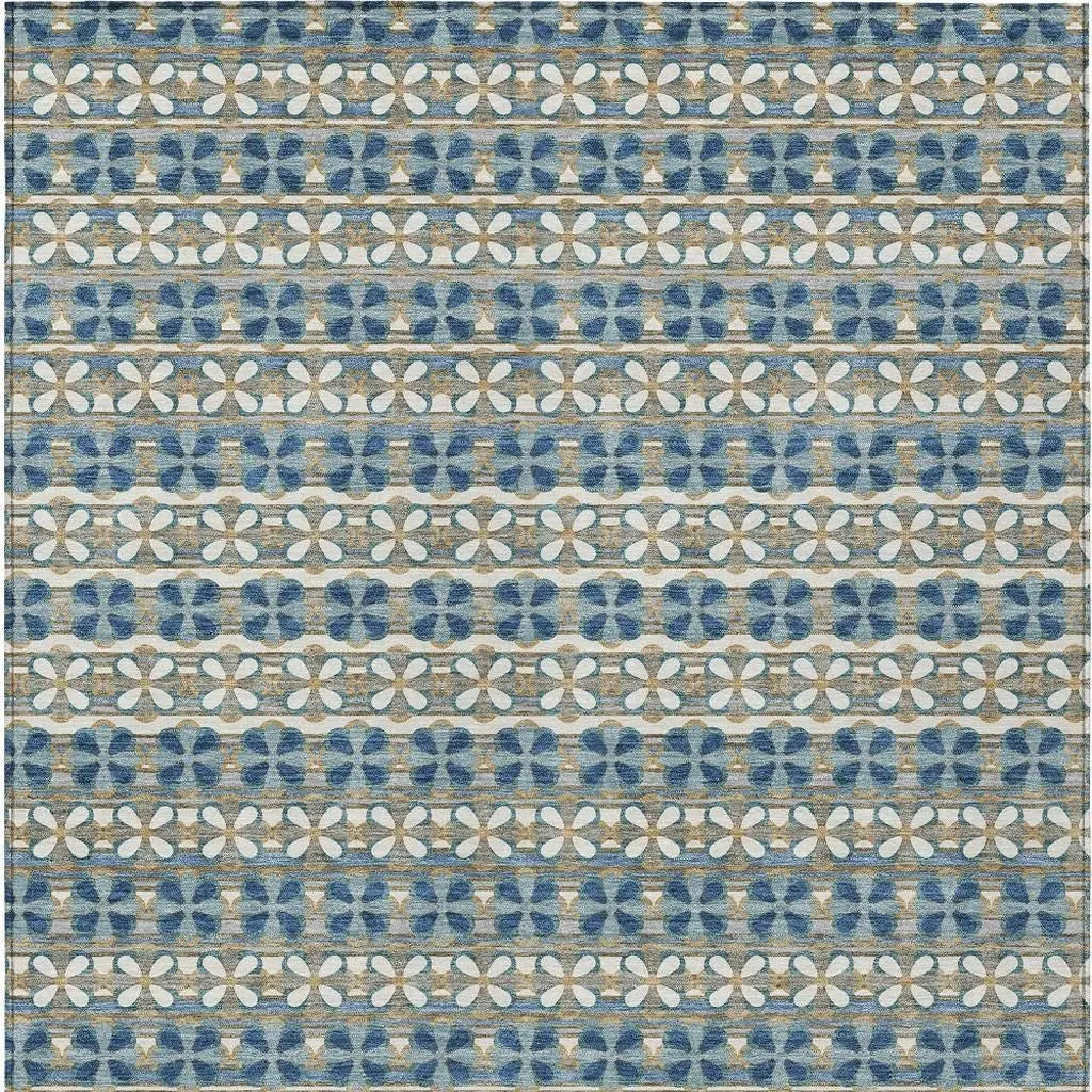5' X 8' Teal Blue And Black Striped Washable Indoor Outdoor Area Rug Homeroots Outdoor