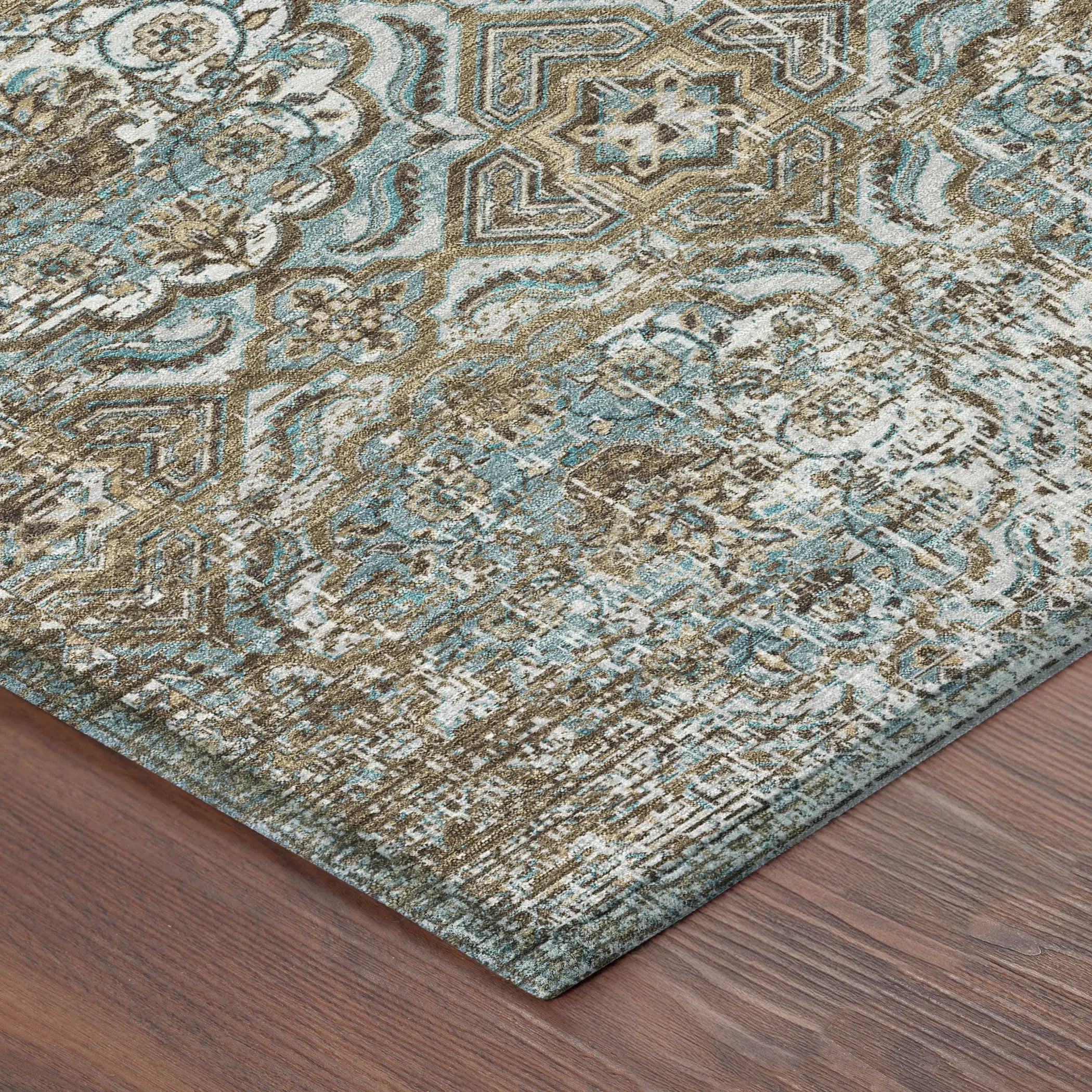 5' X 8' Teal Blue And Blue Floral Washable Indoor Outdoor Area Rug Homeroots Outdoor