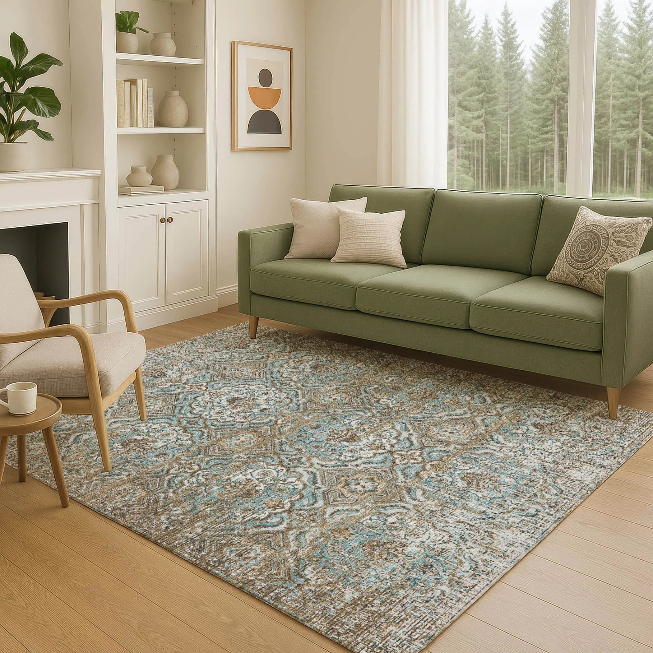 5' X 8' Teal Blue And Blue Floral Washable Indoor Outdoor Area Rug Homeroots Outdoor