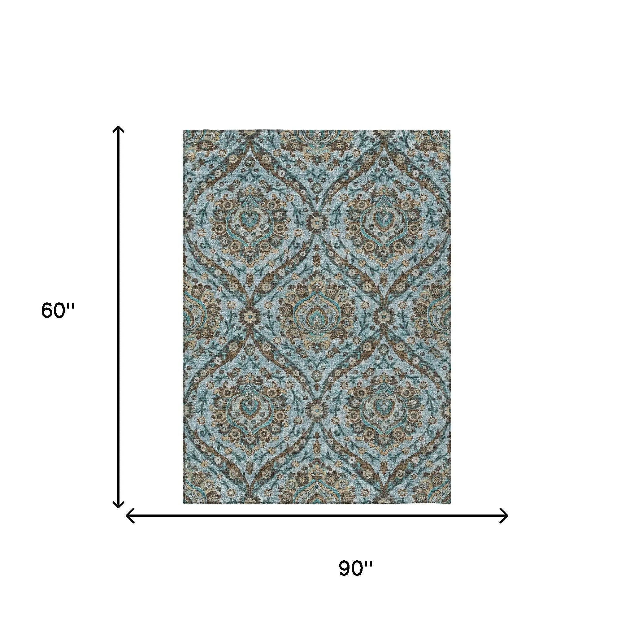 5' X 8' Teal Blue And Blue Floral Washable Indoor Outdoor Area Rug Homeroots Outdoor
