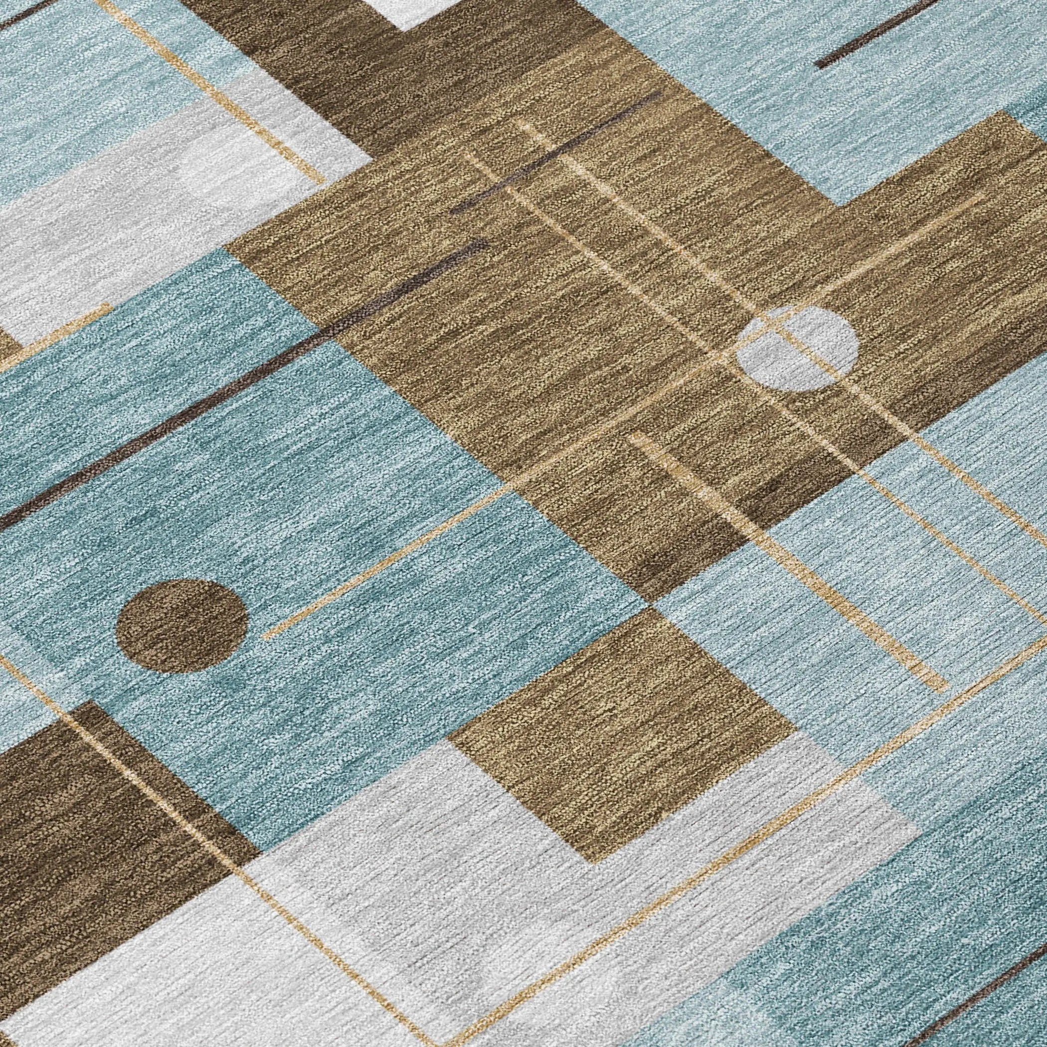 5' X 8' Teal Blue And Blue Geometric Washable Indoor Outdoor Area Rug Homeroots Outdoor