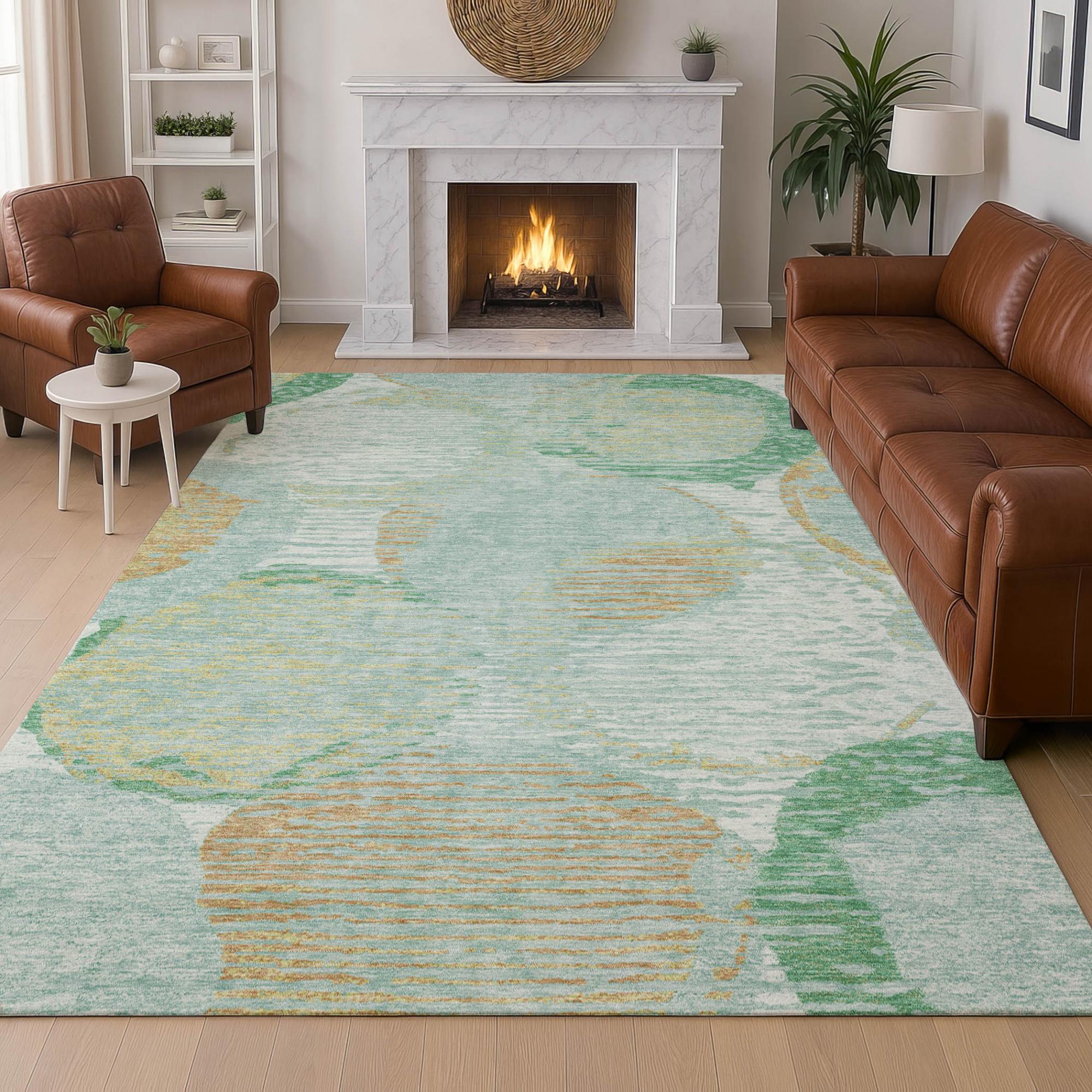 5' X 8' Teal Blue And Blue Geometric Washable Indoor Outdoor Area Rug Homeroots Outdoor