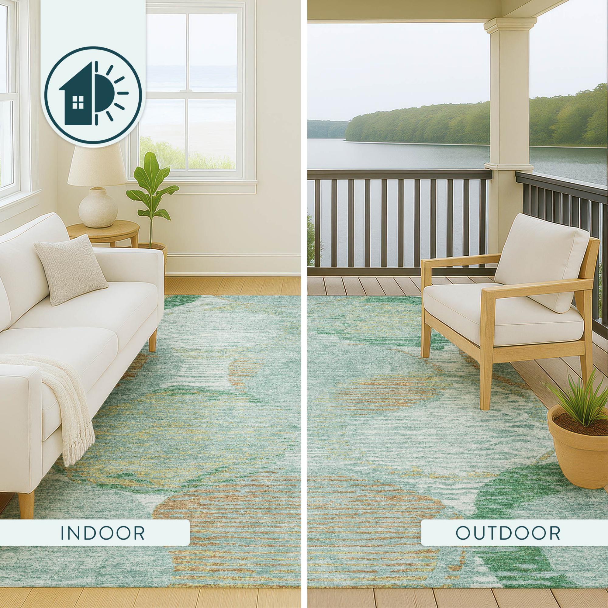5' X 8' Teal Blue And Blue Geometric Washable Indoor Outdoor Area Rug Homeroots Outdoor
