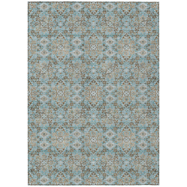 5' X 8' Teal Blue And Blue Oriental Washable Indoor Outdoor Area Rug Homeroots Outdoor