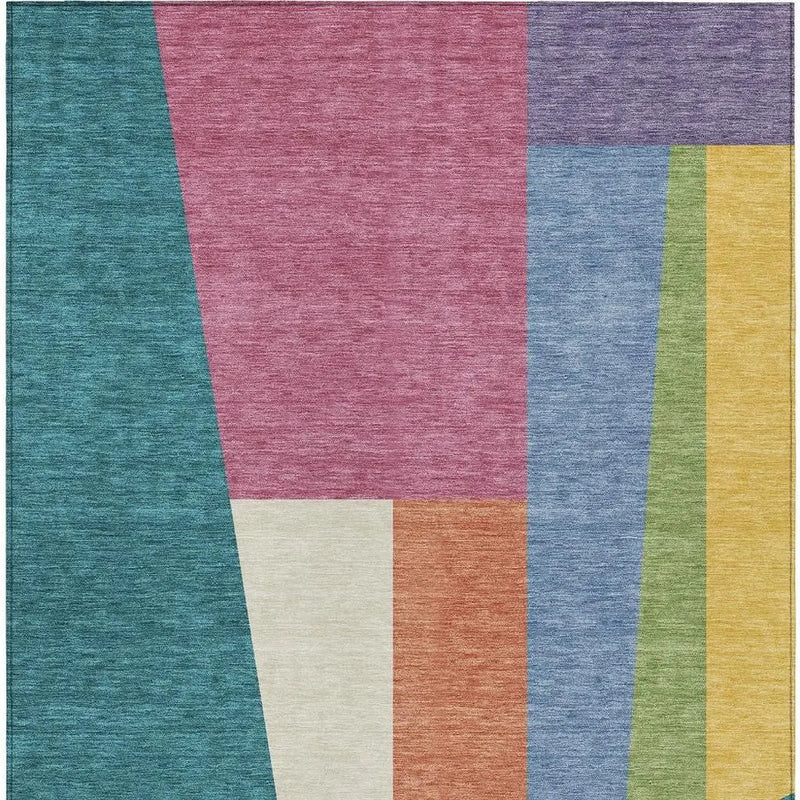 5' X 8' Teal Blue And Blush Geometric Washable Indoor Outdoor Area Rug Homeroots Outdoor