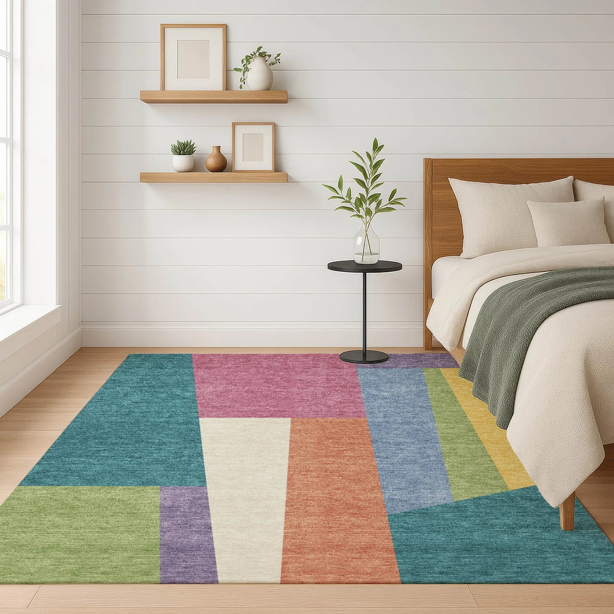 5' X 8' Teal Blue And Blush Geometric Washable Indoor Outdoor Area Rug Homeroots Outdoor