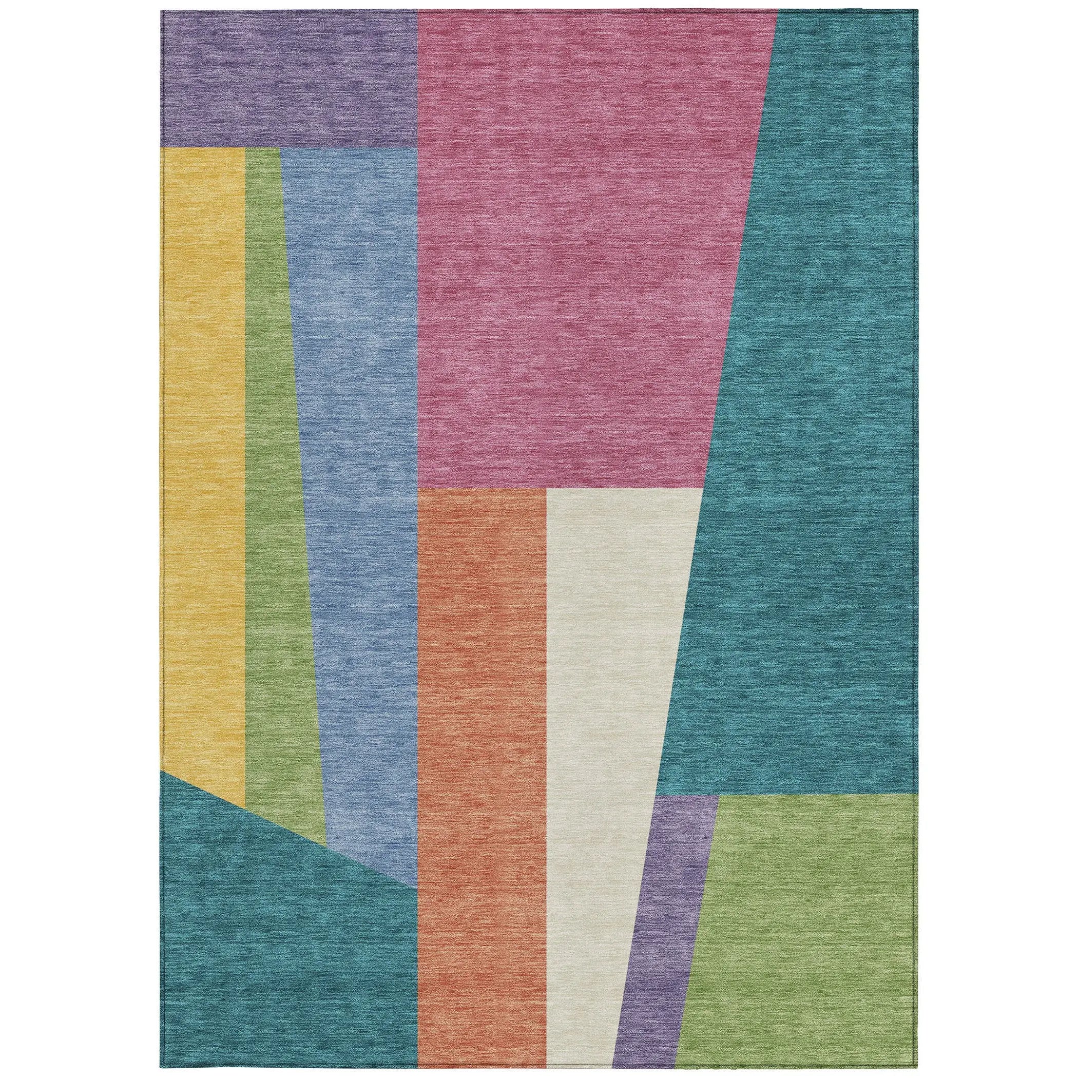 5' X 8' Teal Blue And Blush Geometric Washable Indoor Outdoor Area Rug Homeroots Outdoor