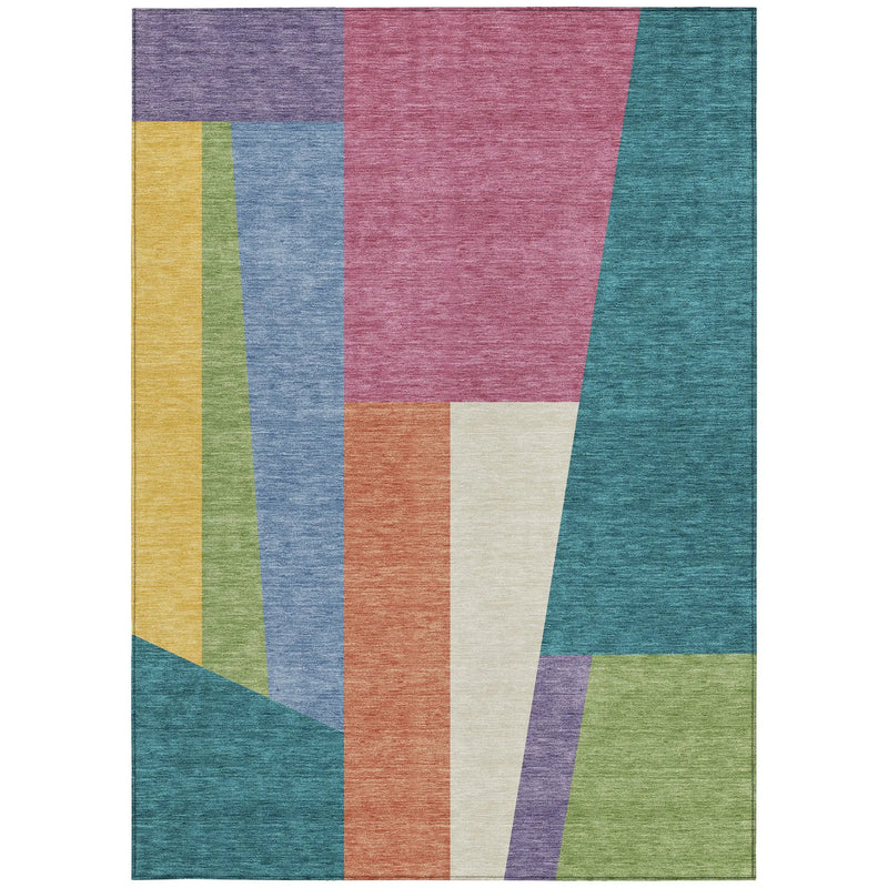 5' X 8' Teal Blue And Blush Geometric Washable Indoor Outdoor Area Rug Homeroots Outdoor