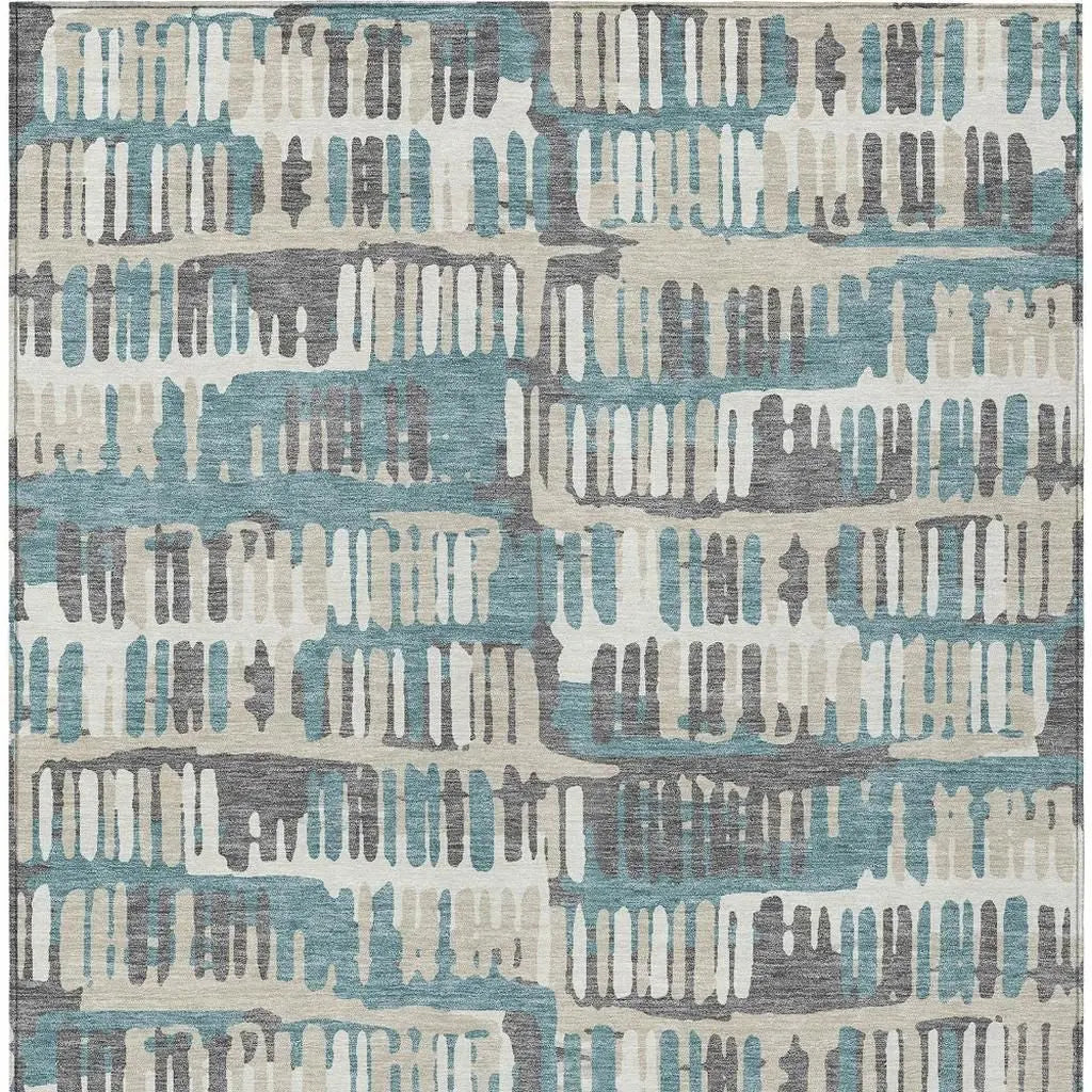 5' X 8' Teal Blue And Brown Abstract Washable Indoor Outdoor Area Rug Homeroots Outdoor