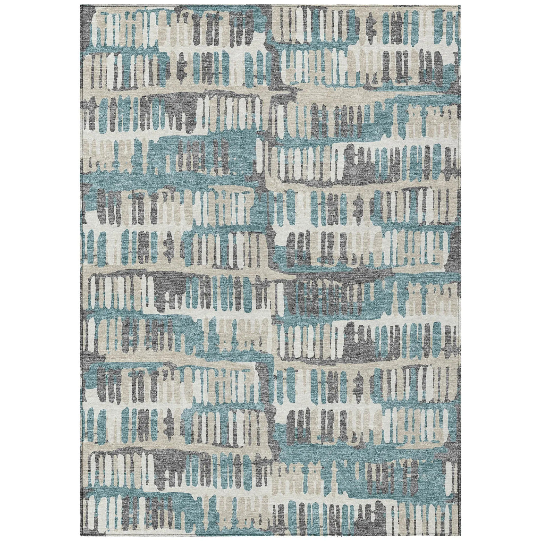 5' X 8' Teal Blue And Brown Abstract Washable Indoor Outdoor Area Rug Homeroots Outdoor
