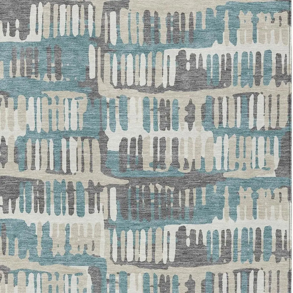 5' X 8' Teal Blue And Brown Abstract Washable Indoor Outdoor Area Rug Homeroots Outdoor
