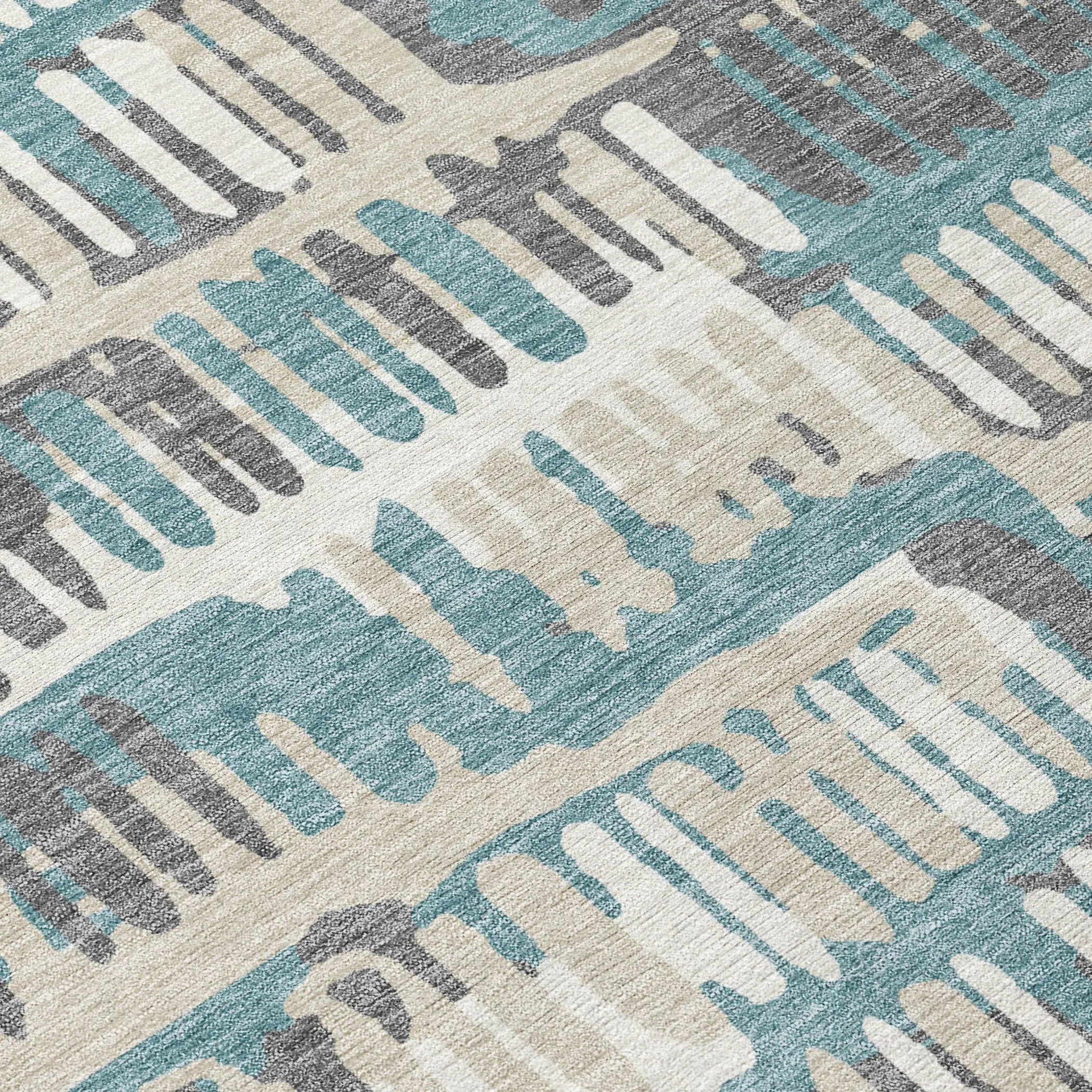 5' X 8' Teal Blue And Brown Abstract Washable Indoor Outdoor Area Rug Homeroots Outdoor
