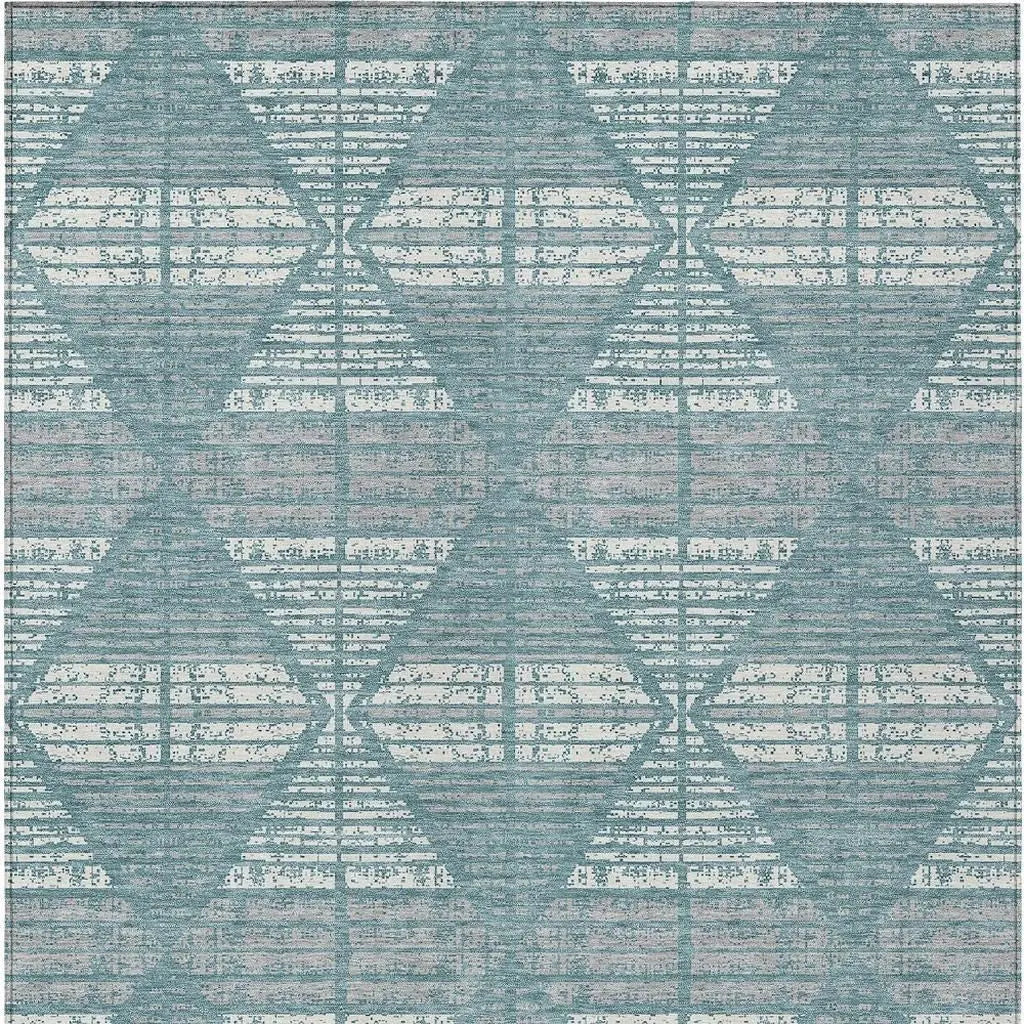 5' X 8' Teal Blue And Brown Geometric Washable Indoor Outdoor Area Rug Homeroots Outdoor
