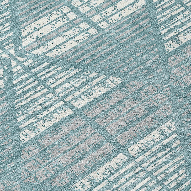 5' X 8' Teal Blue And Brown Geometric Washable Indoor Outdoor Area Rug Homeroots Outdoor