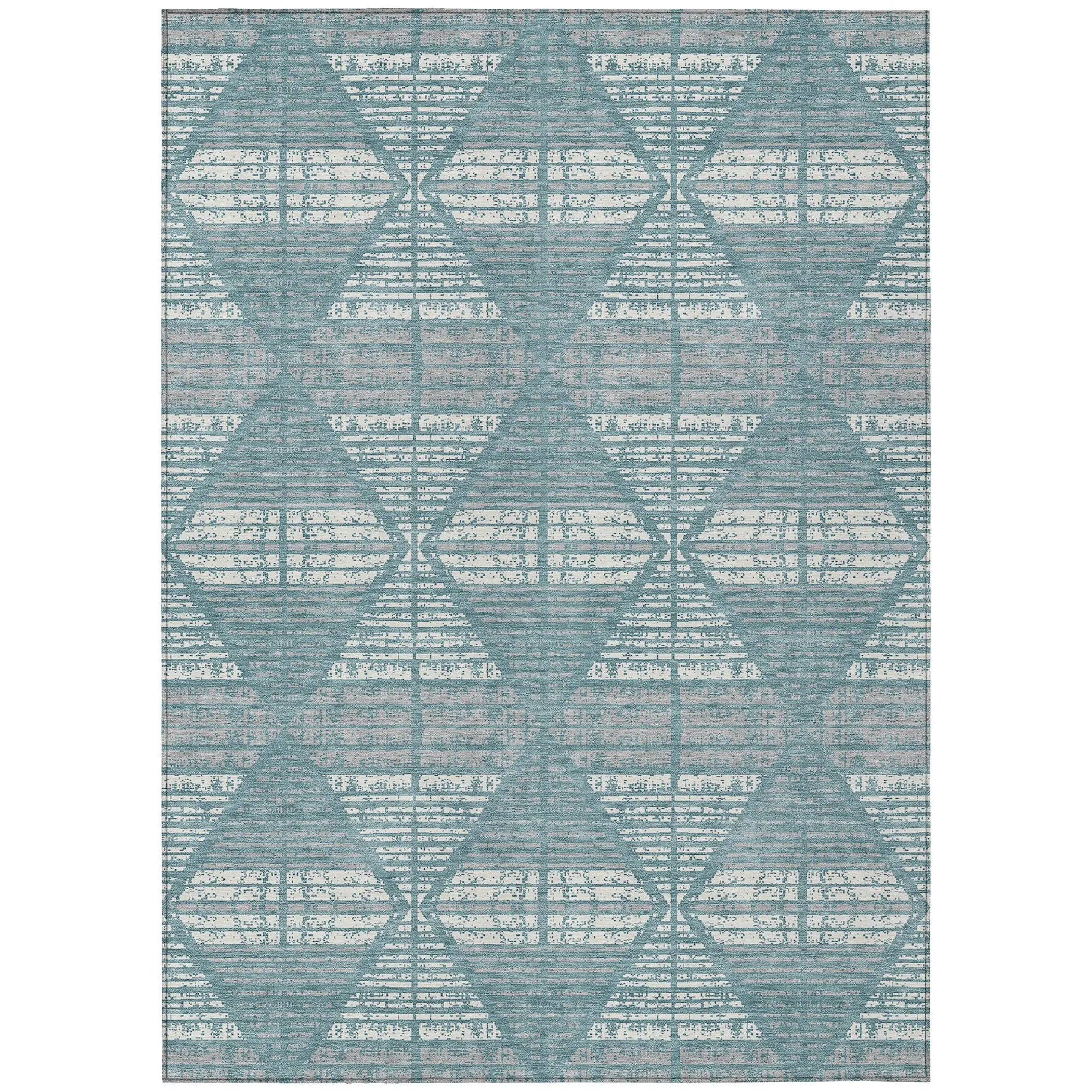 5' X 8' Teal Blue And Brown Geometric Washable Indoor Outdoor Area Rug Homeroots Outdoor
