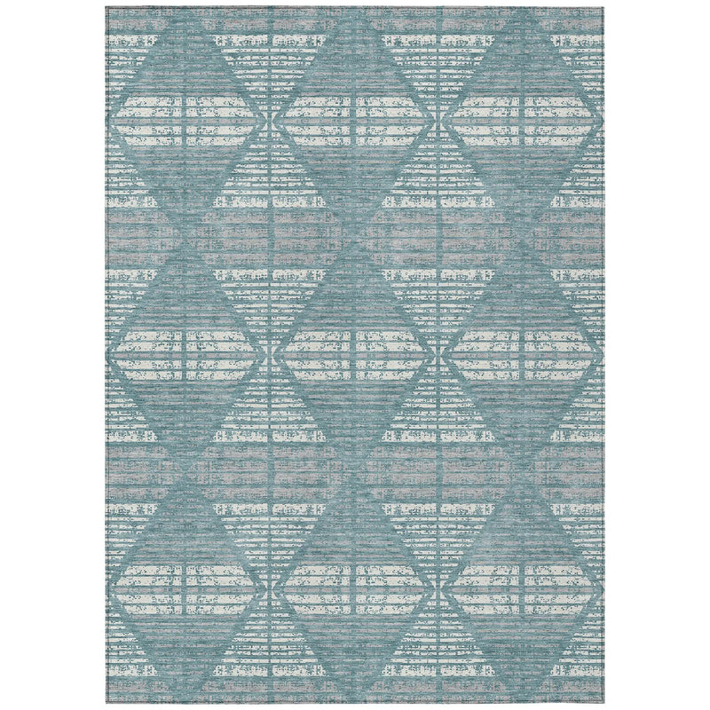 5' X 8' Teal Blue And Brown Geometric Washable Indoor Outdoor Area Rug Homeroots Outdoor