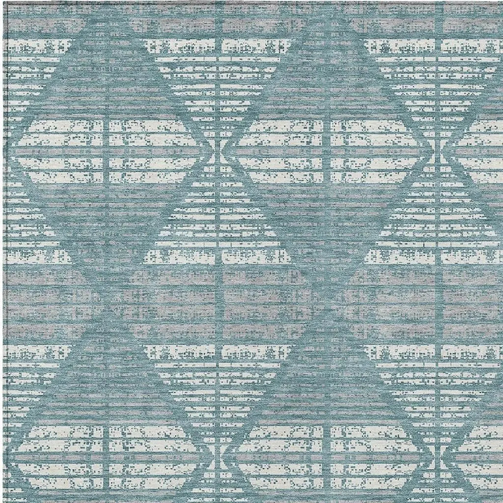 5' X 8' Teal Blue And Brown Geometric Washable Indoor Outdoor Area Rug Homeroots Outdoor