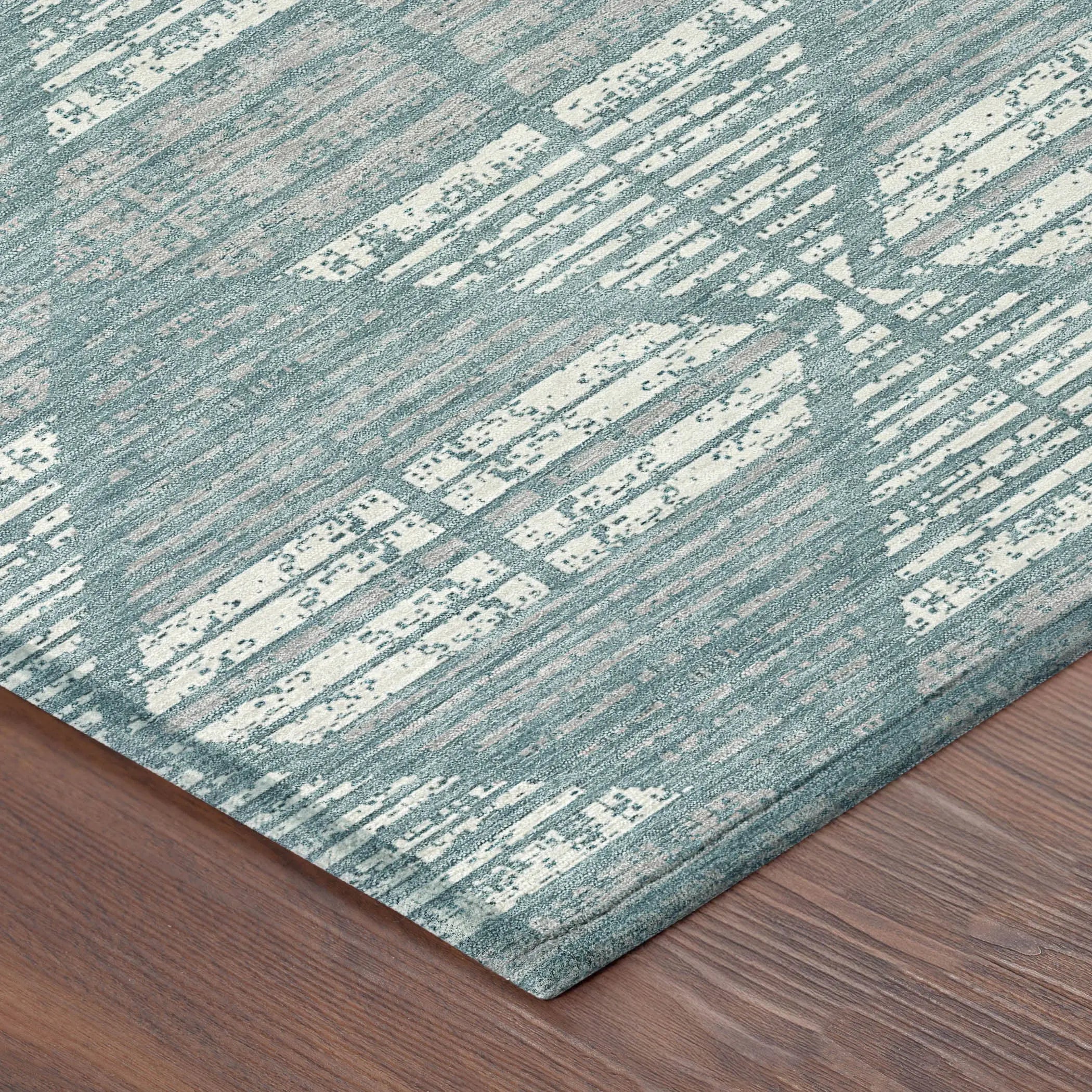 5' X 8' Teal Blue And Brown Geometric Washable Indoor Outdoor Area Rug Homeroots Outdoor