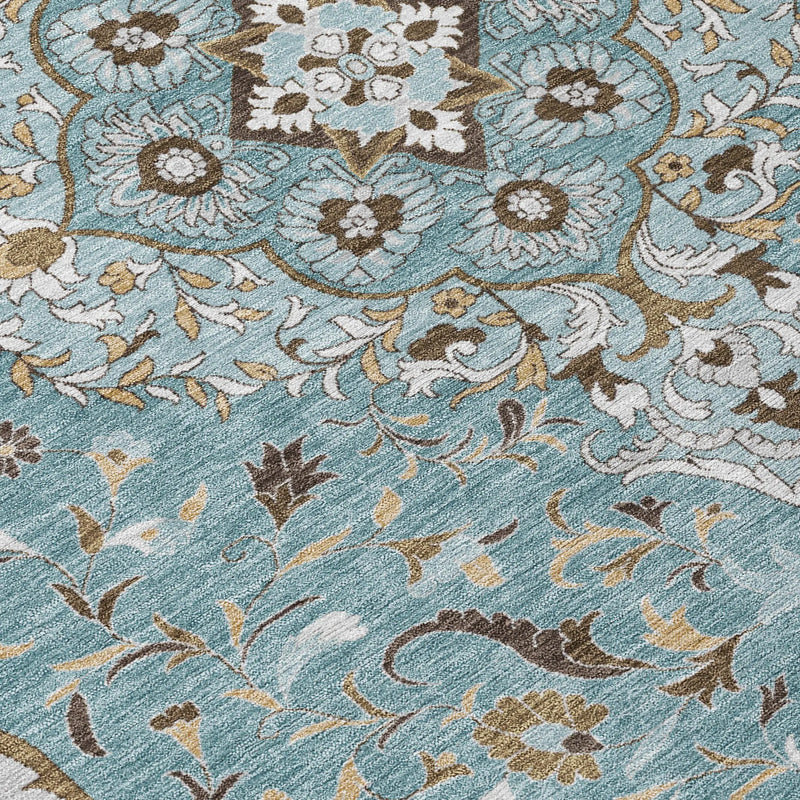 5' X 8' Teal Blue And Brown Medallion Washable Indoor Outdoor Area Rug Homeroots Outdoor