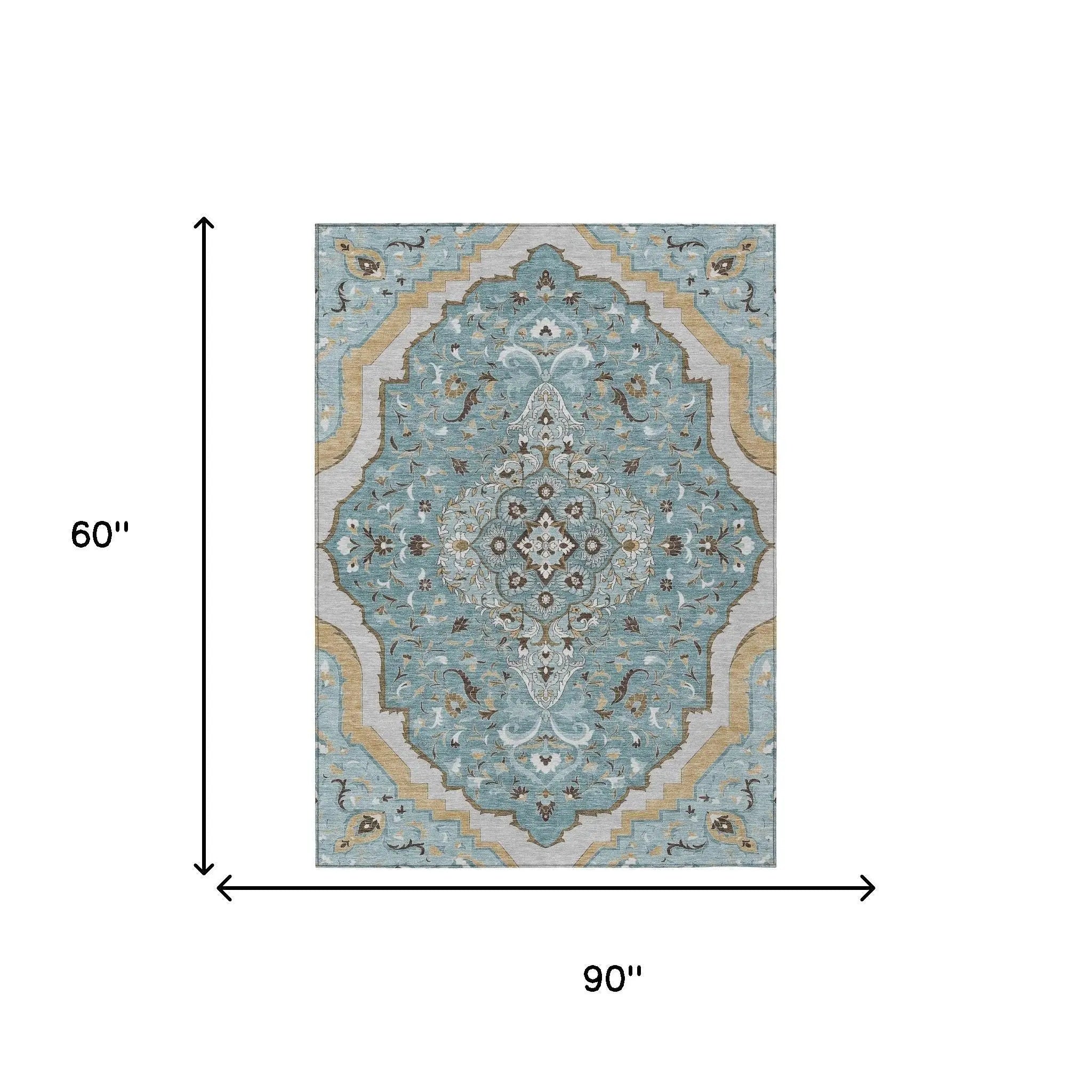 5' X 8' Teal Blue And Brown Medallion Washable Indoor Outdoor Area Rug Homeroots Outdoor