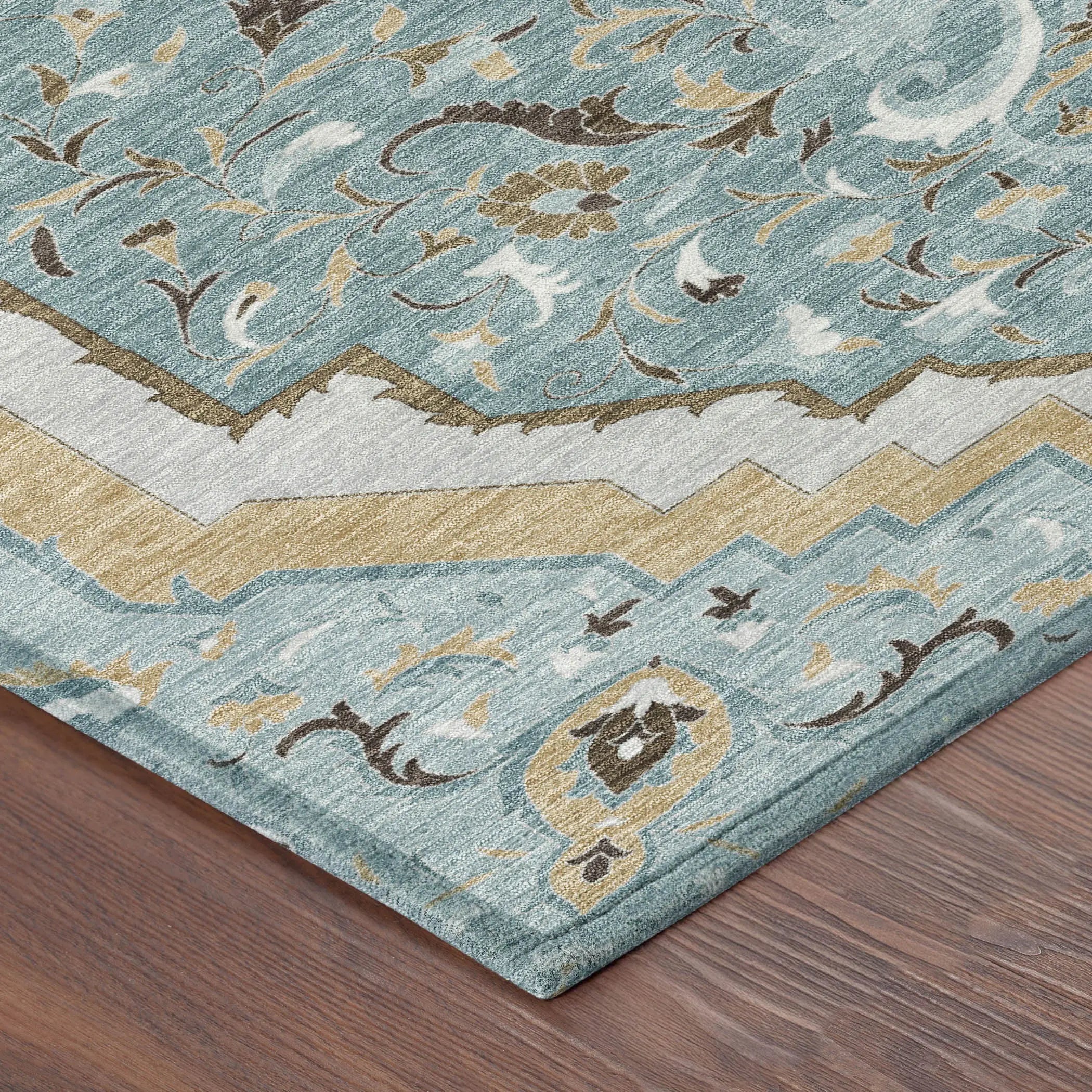 5' X 8' Teal Blue And Brown Medallion Washable Indoor Outdoor Area Rug Homeroots Outdoor