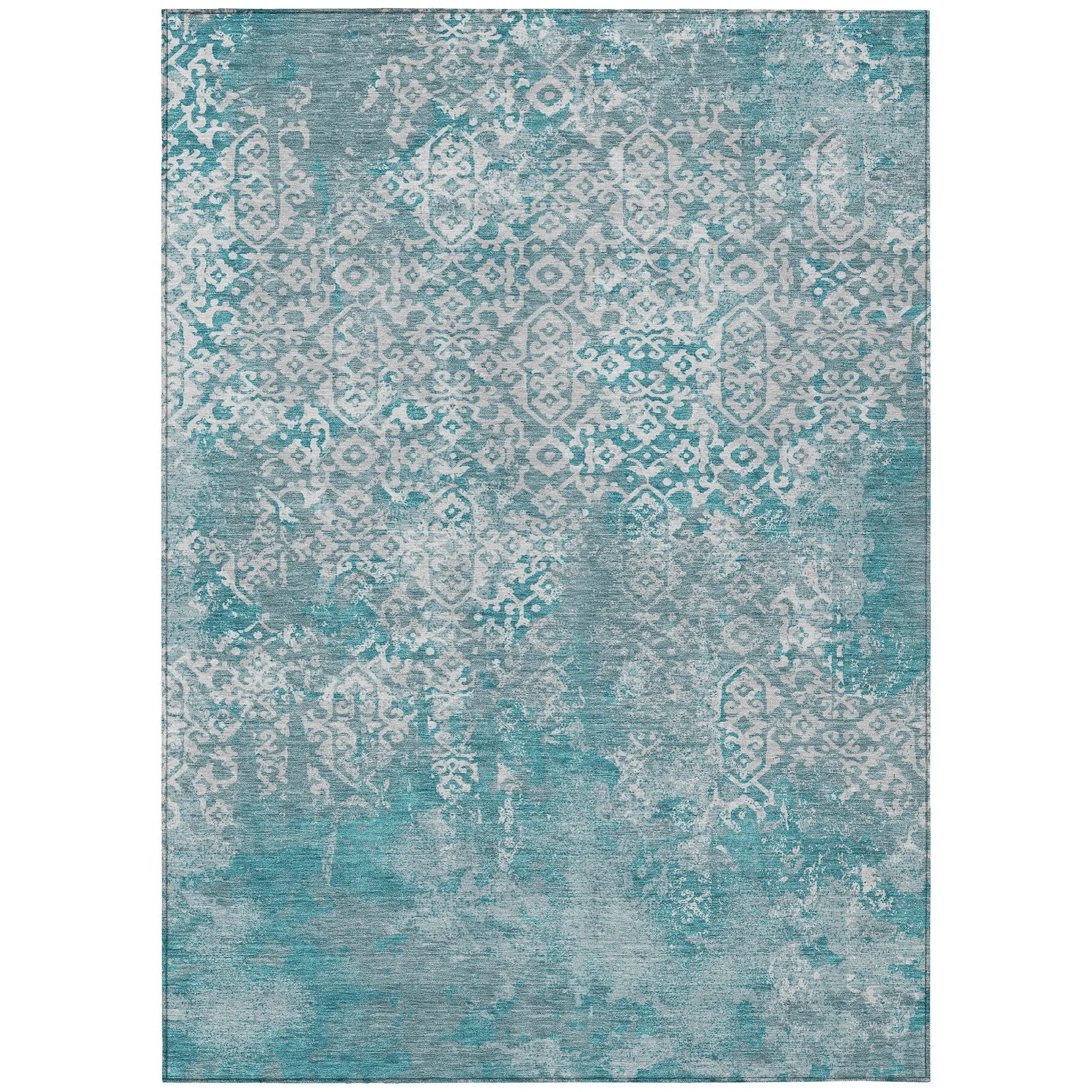 5' X 8' Teal Blue And Brown Oriental Washable Indoor Outdoor Area Rug Homeroots Outdoor