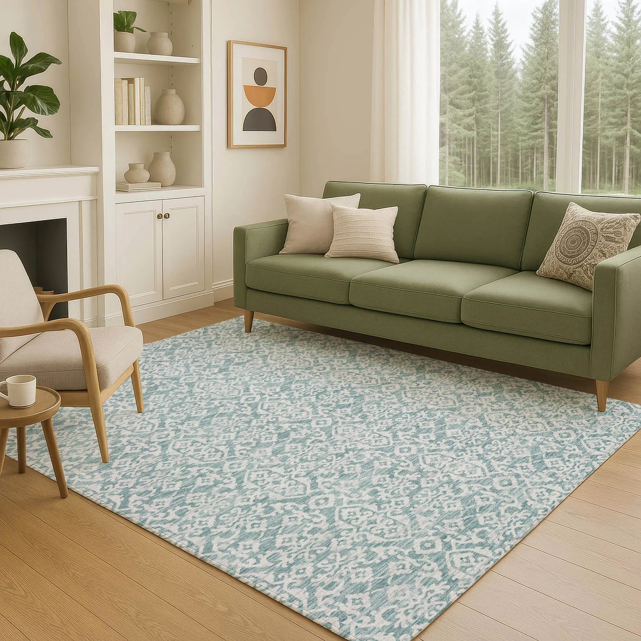 5' X 8' Teal Blue And Brown Oriental Washable Indoor Outdoor Area Rug Homeroots Outdoor