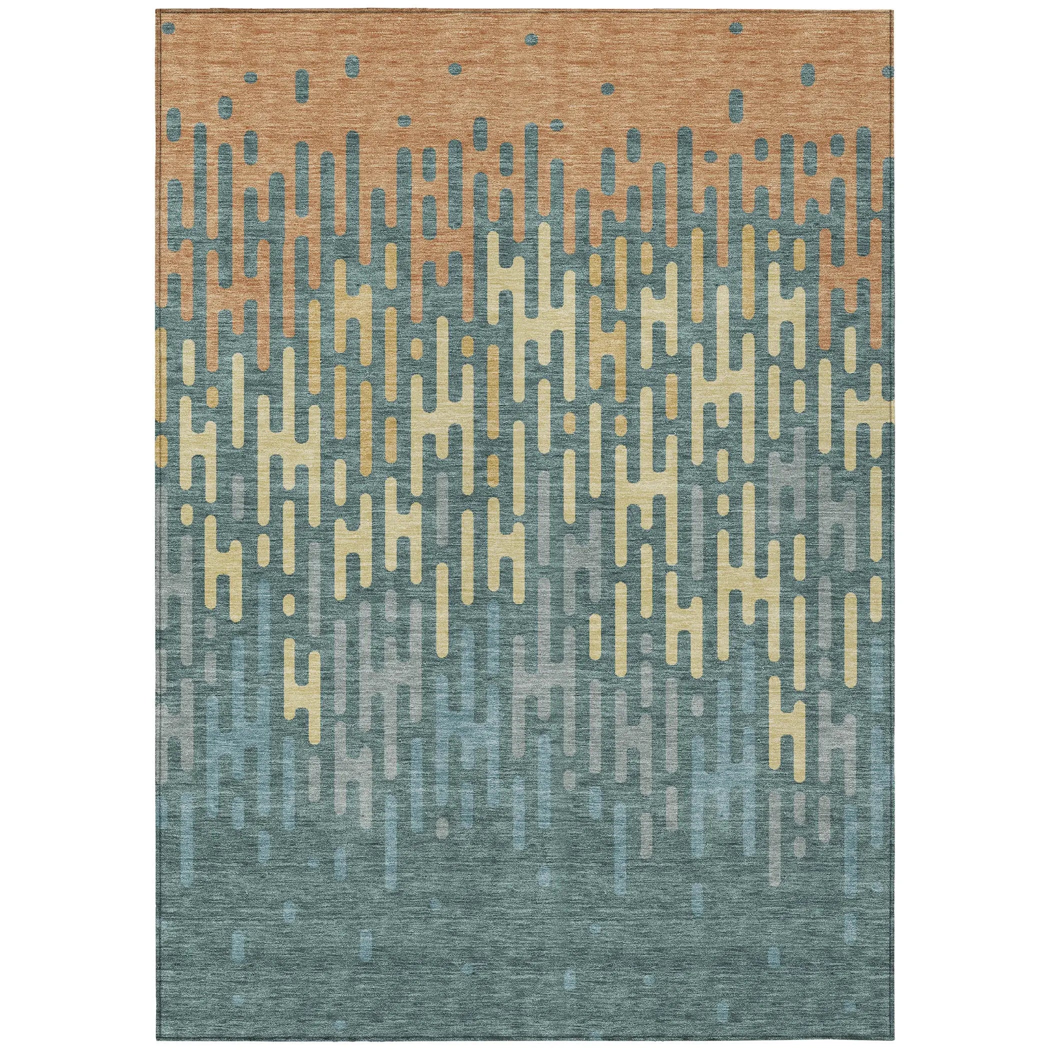 5' X 8' Teal Blue And Copper Abstract Washable Indoor Outdoor Area Rug Homeroots Outdoor