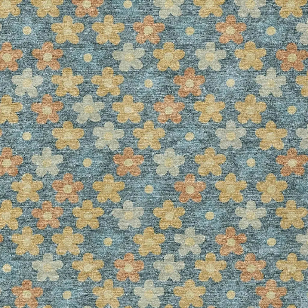 5' X 8' Teal Blue And Copper Floral Washable Indoor Outdoor Area Rug Homeroots Outdoor