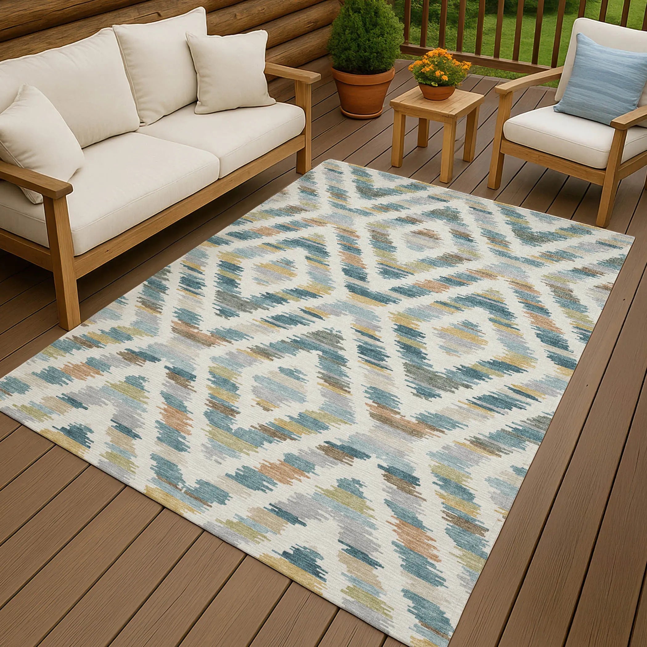 5' X 8' Teal Blue And Copper Tribal Washable Indoor Outdoor Area Rug Homeroots Outdoor