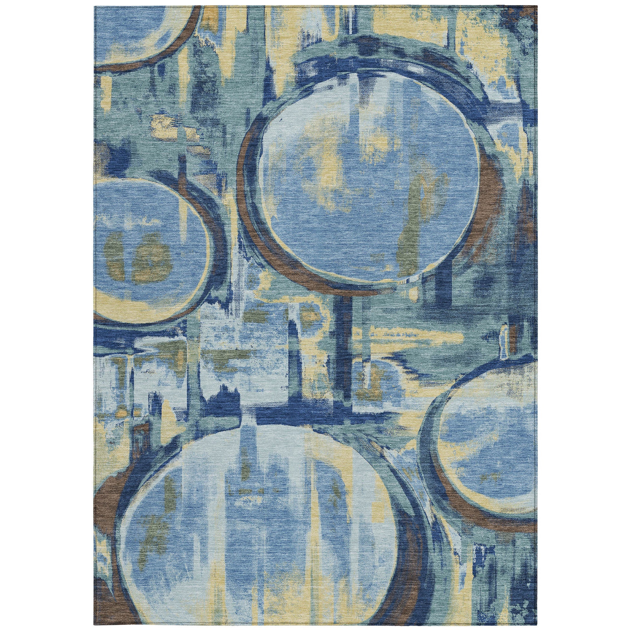 5' X 8' Teal Blue And Denim Blue Abstract Washable Indoor Outdoor Area Rug Homeroots Outdoor