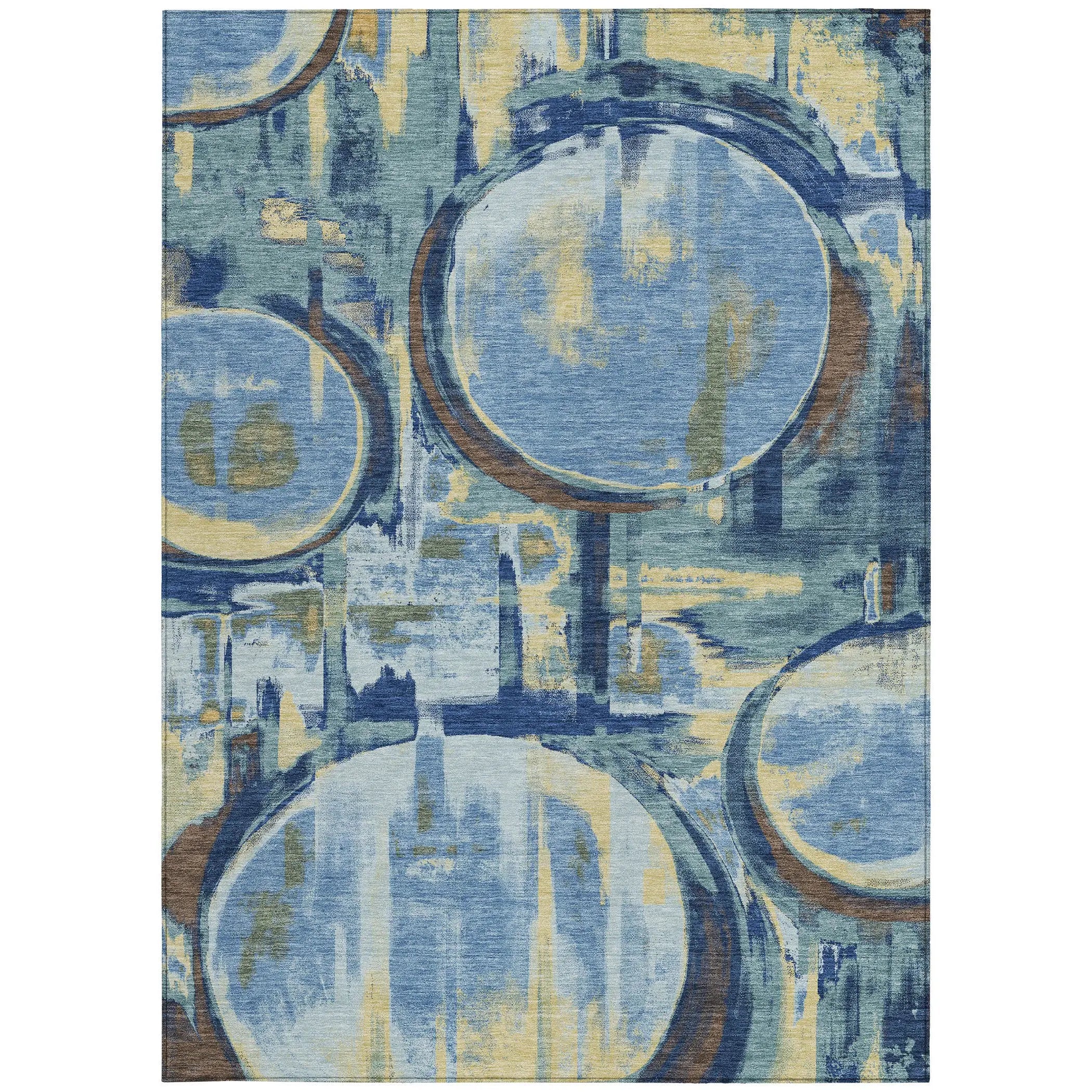 5' X 8' Teal Blue And Denim Blue Abstract Washable Indoor Outdoor Area Rug Homeroots Outdoor