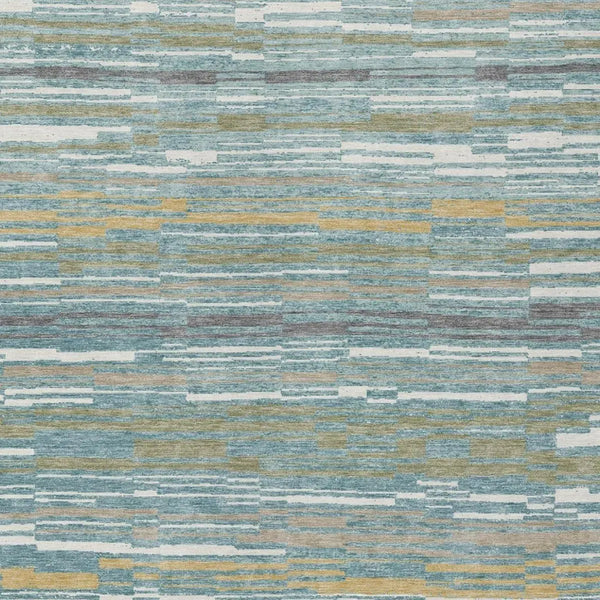 5' X 8' Teal Blue And Gold Striped Washable Indoor Outdoor Area Rug Homeroots Outdoor
