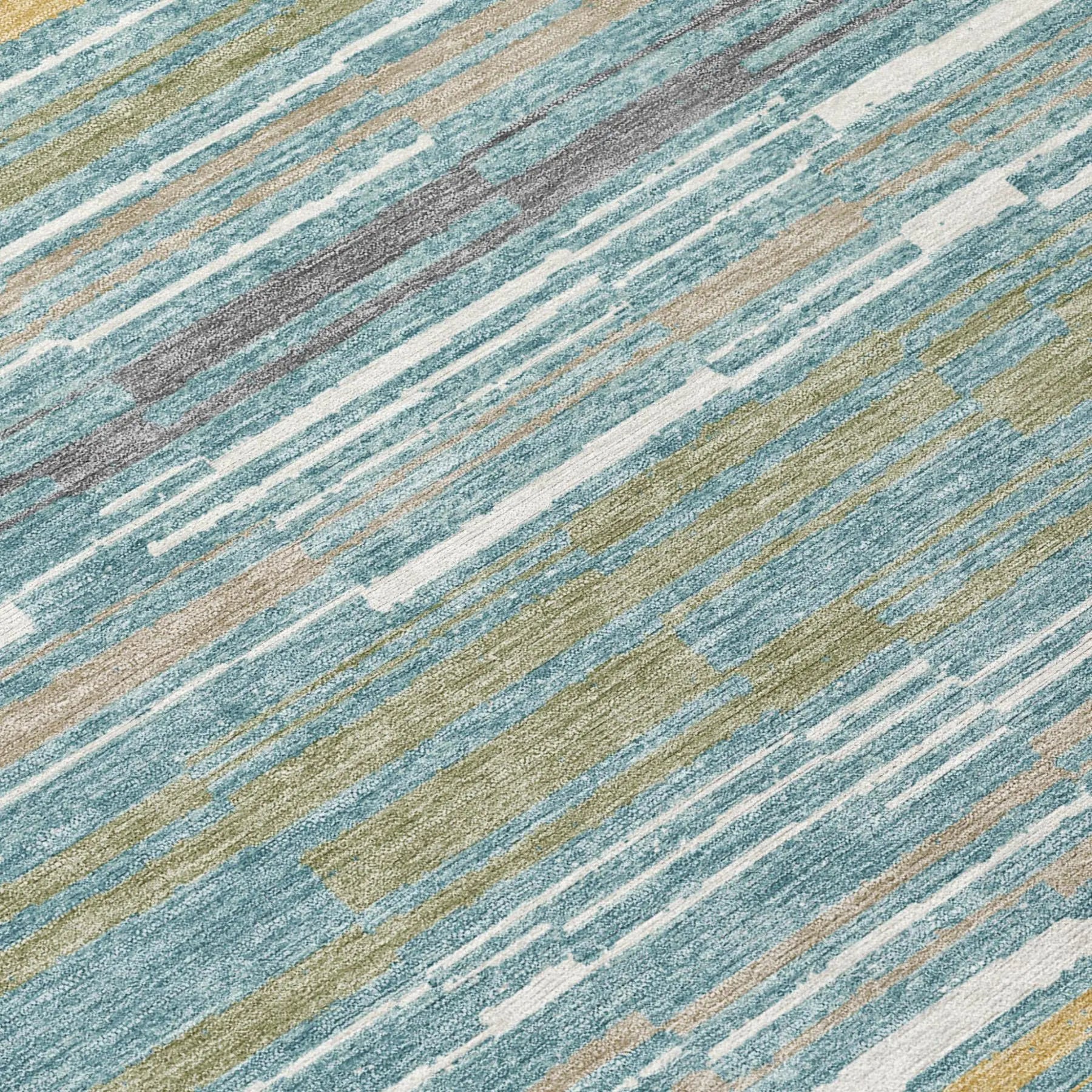 5' X 8' Teal Blue And Gold Striped Washable Indoor Outdoor Area Rug Homeroots Outdoor