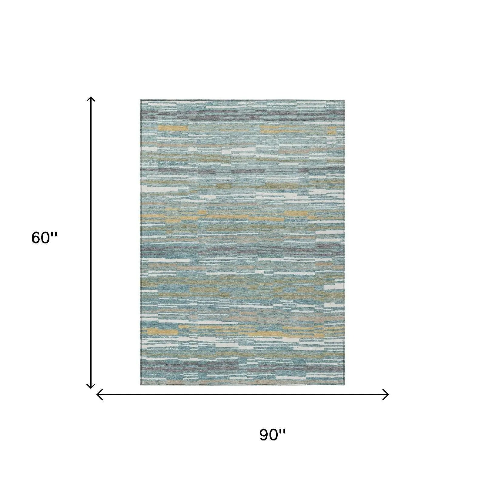 5' X 8' Teal Blue And Gold Striped Washable Indoor Outdoor Area Rug Homeroots Outdoor