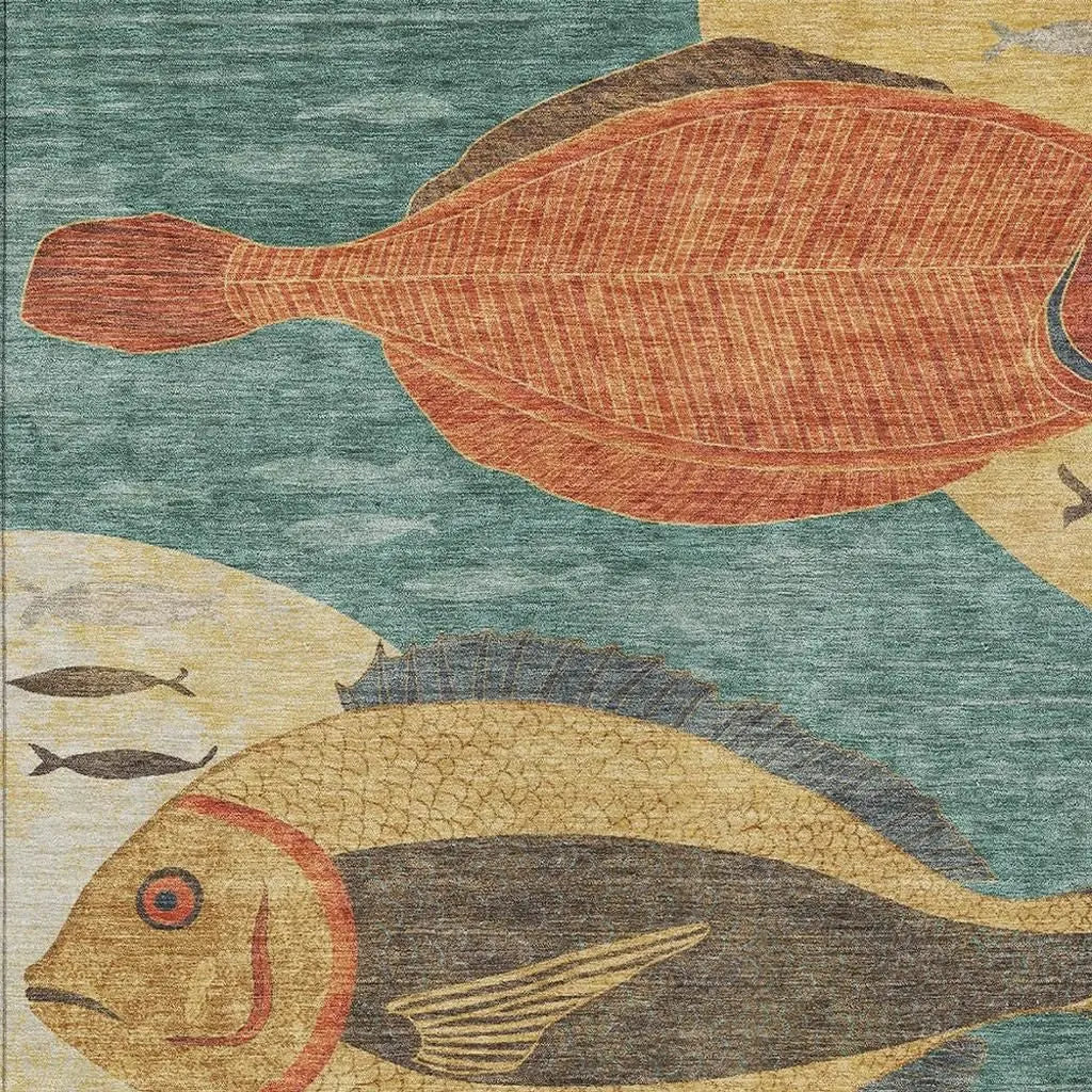 5' X 8' Teal Blue And Gold Tropical Fish Washable Indoor Outdoor Area Rug Homeroots Outdoor