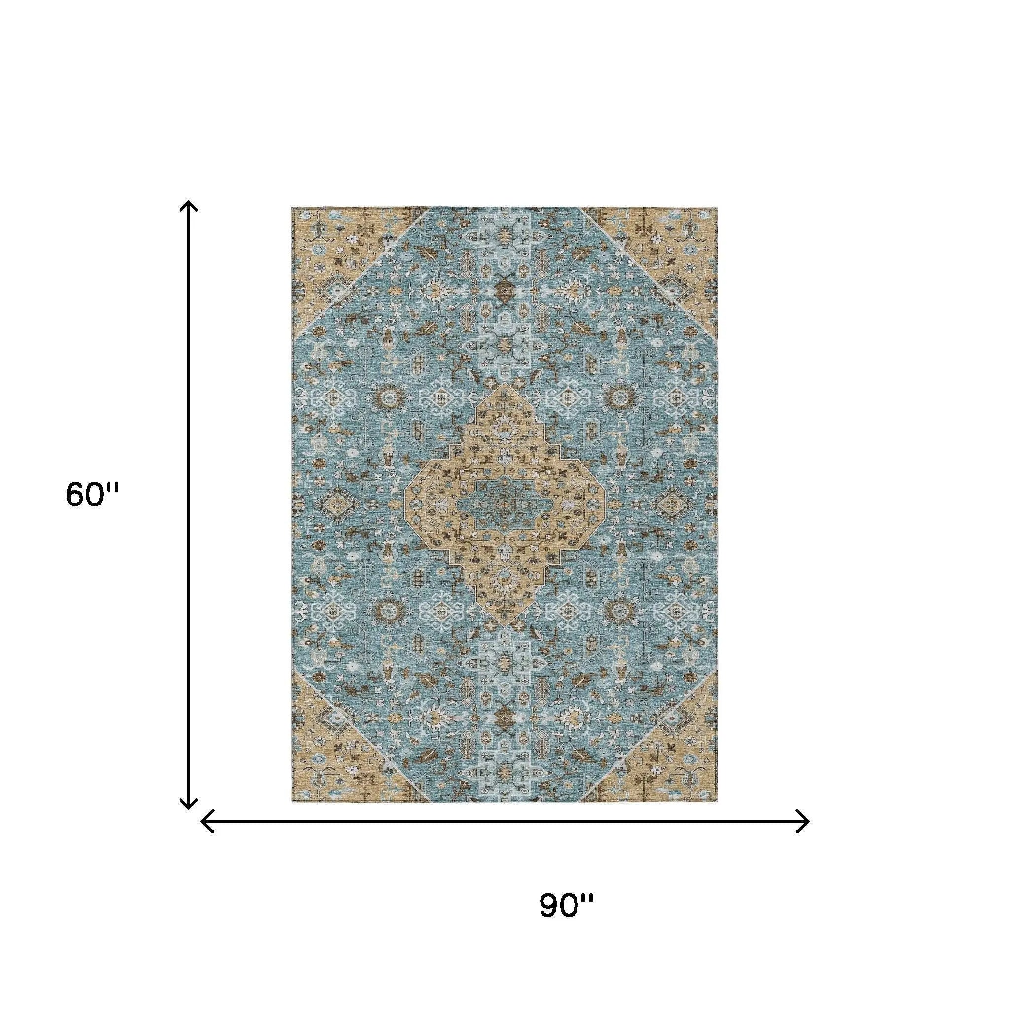 5' X 8' Teal Blue And Graphite Medallion Washable Indoor Outdoor Area Rug Homeroots Outdoor