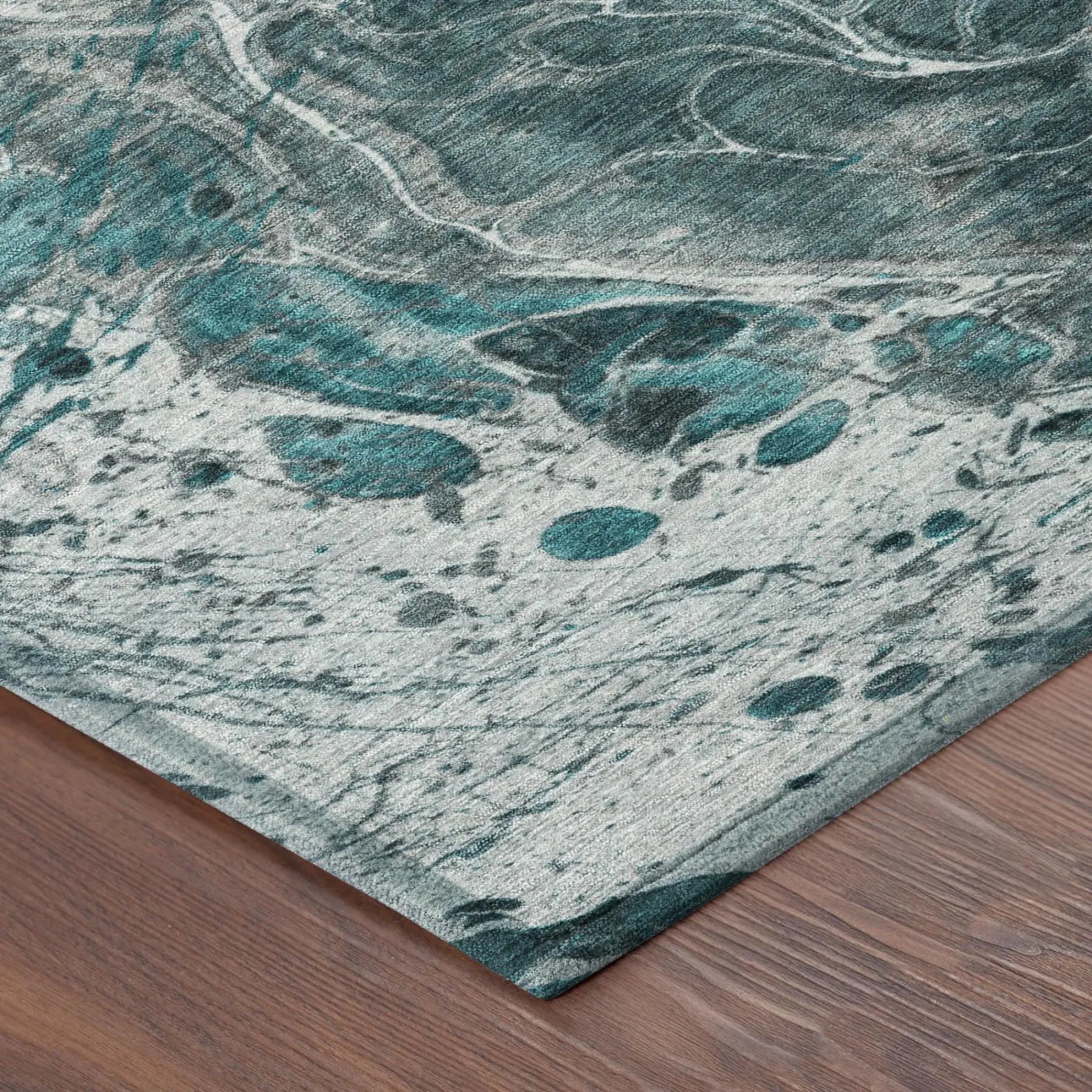 5' X 8' Teal Blue And Gray Abstract Washable Indoor Outdoor Area Rug Homeroots Outdoor