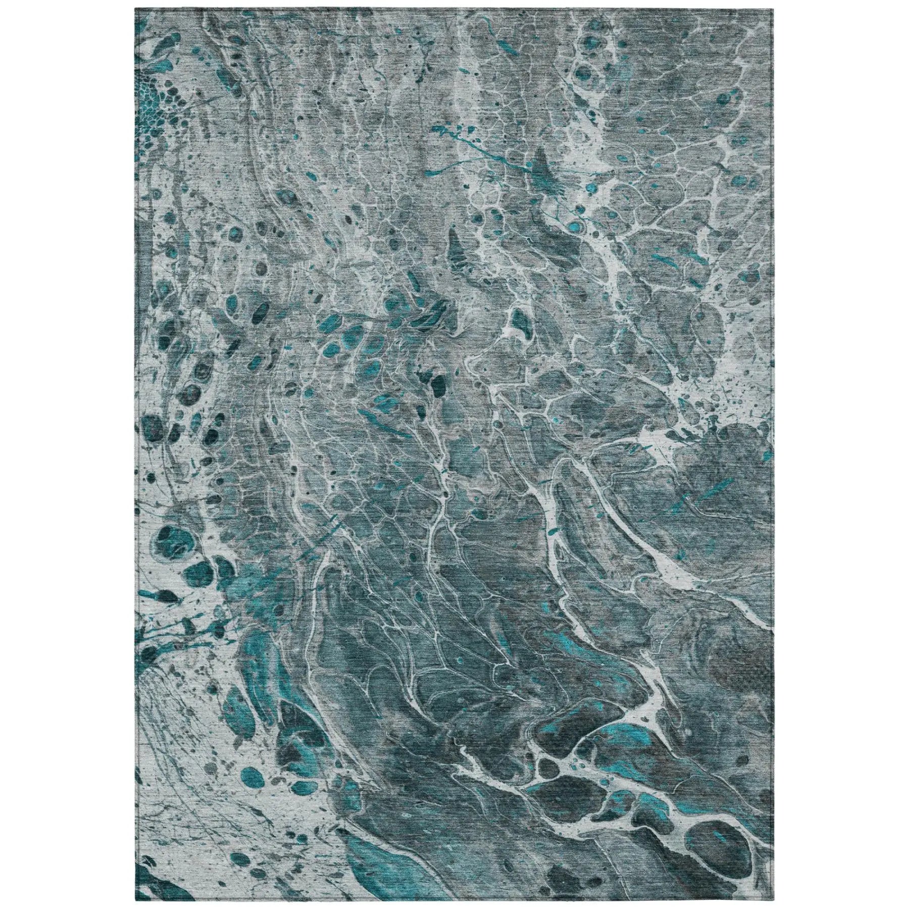 5' X 8' Teal Blue And Gray Abstract Washable Indoor Outdoor Area Rug Homeroots Outdoor