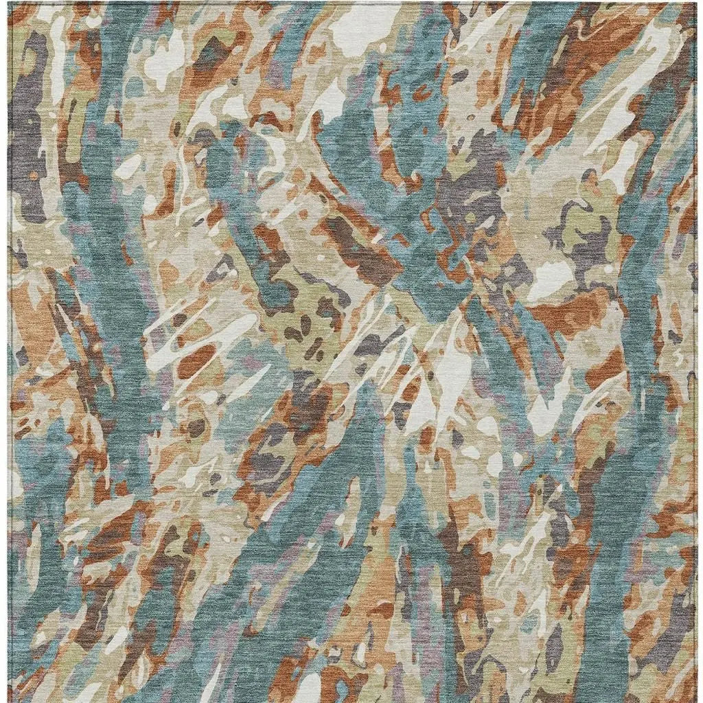 5' X 8' Teal Blue And Gray Abstract Washable Indoor Outdoor Area Rug Homeroots Outdoor