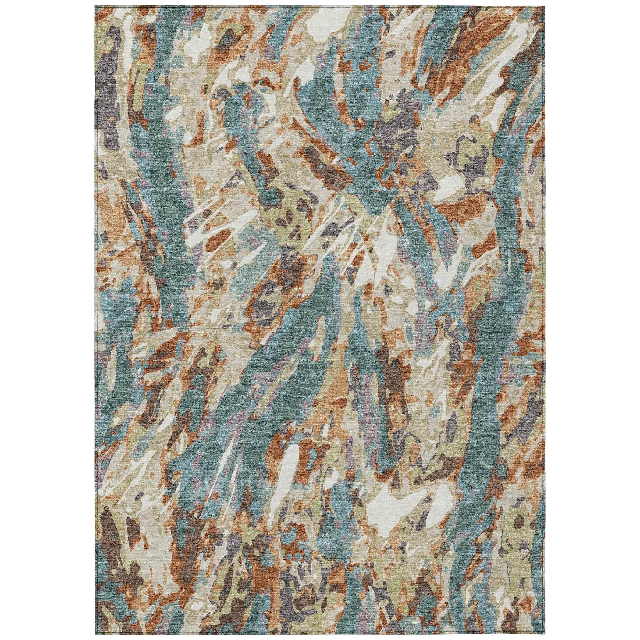 5' X 8' Teal Blue And Gray Abstract Washable Indoor Outdoor Area Rug Homeroots Outdoor