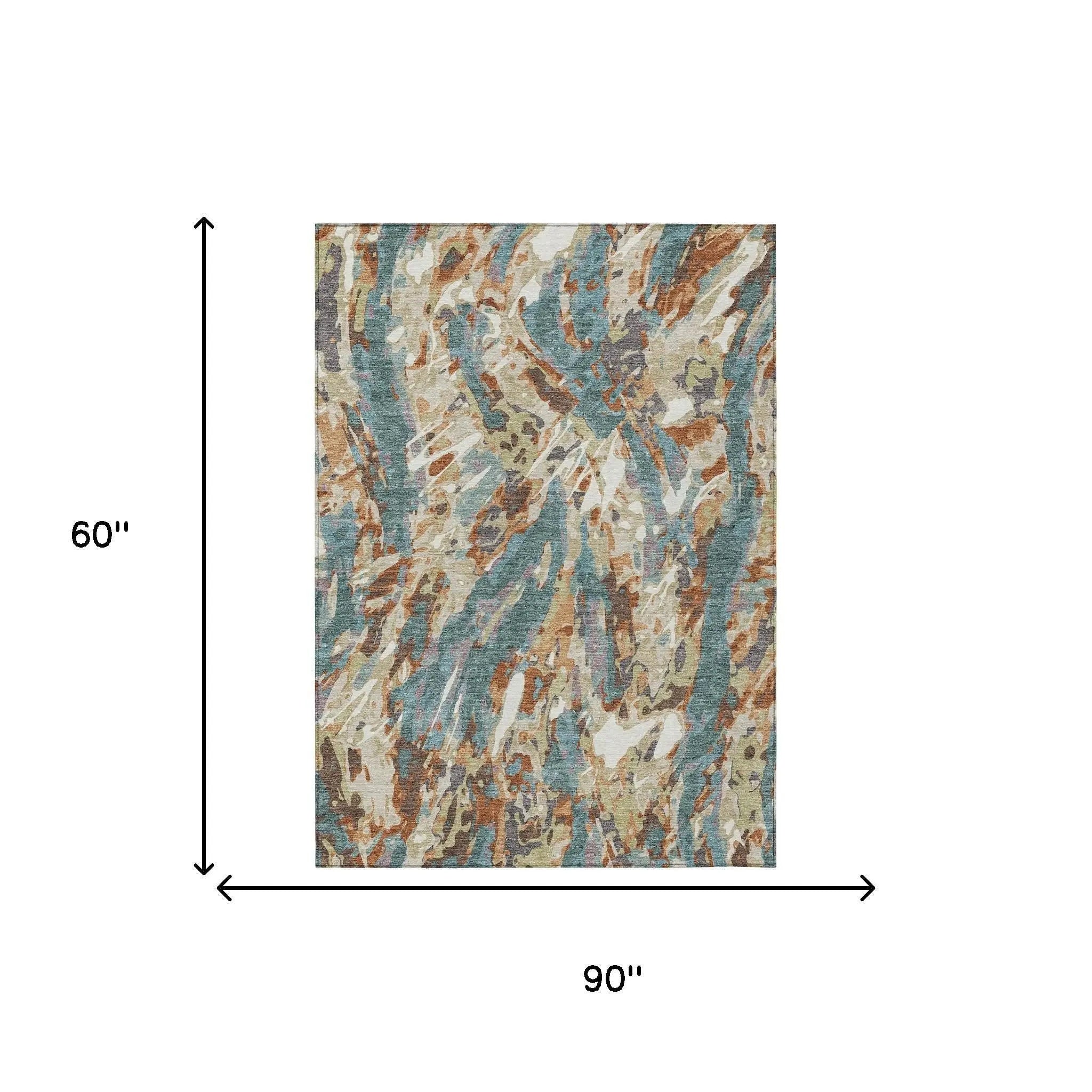 5' X 8' Teal Blue And Gray Abstract Washable Indoor Outdoor Area Rug Homeroots Outdoor
