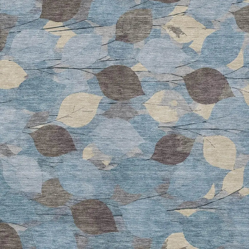 5' X 8' Teal Blue And Gray Floral Washable Indoor Outdoor Area Rug Homeroots Outdoor