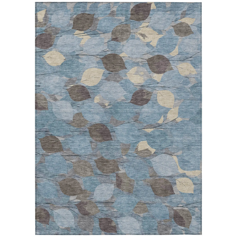 5' X 8' Teal Blue And Gray Floral Washable Indoor Outdoor Area Rug Homeroots Outdoor