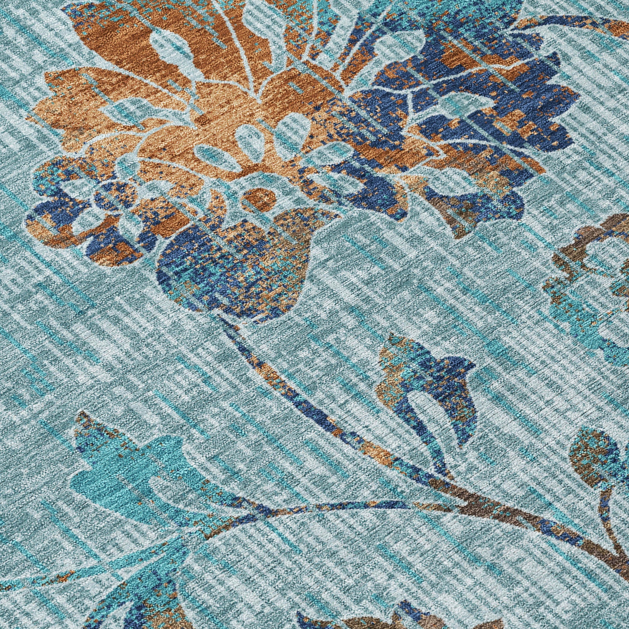 5' X 8' Teal Blue And Gray Floral Washable Indoor Outdoor Area Rug Homeroots Outdoor