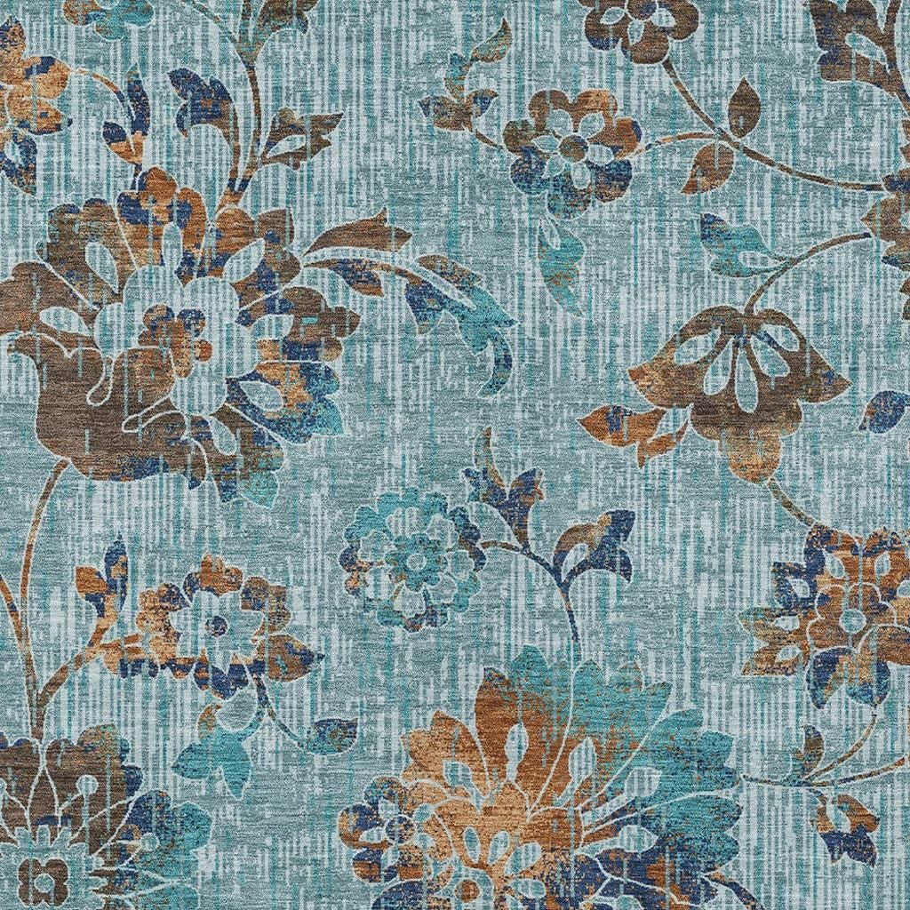 5' X 8' Teal Blue And Gray Floral Washable Indoor Outdoor Area Rug Homeroots Outdoor